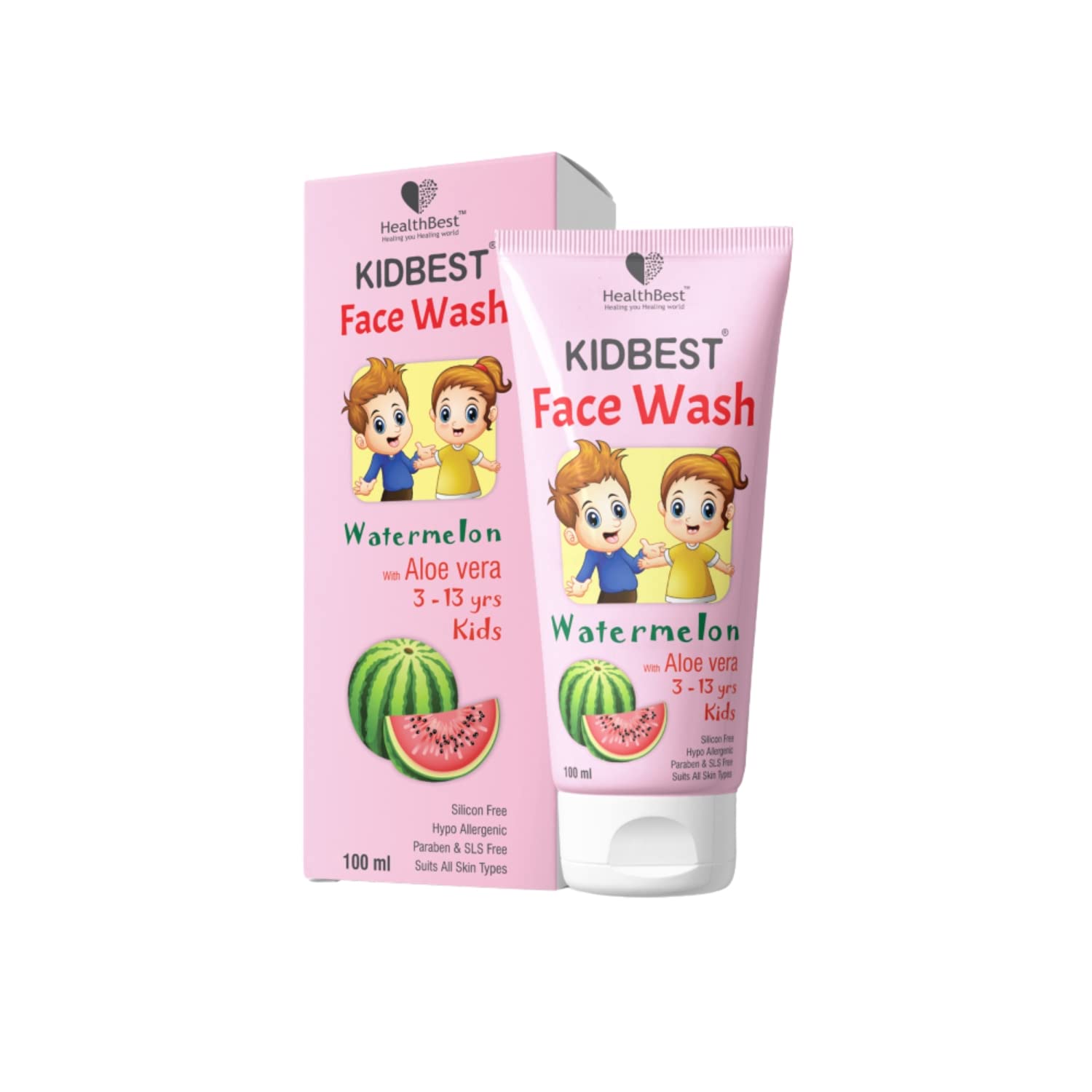 Best Gentle Face Wash for Kids 3-13 Years - Tear-Free, Paraben-Free & SLS-Free Cleanser for Normal, Sensitive & Dry Skin - Natural Watermelon Flavor 100ml (2 Pack) - Perfect for Morning & Nighttime Skincare Routine