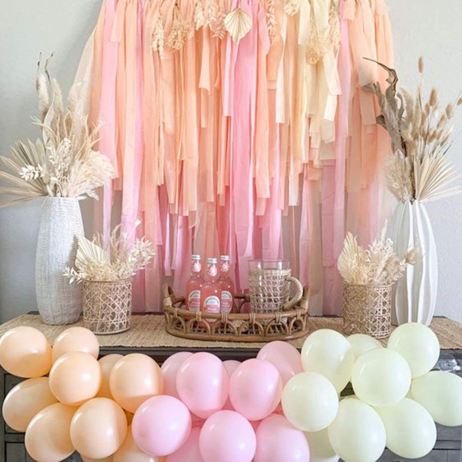 PartyWoo Crepe Paper Streamers 6 Rolls (492ft) - Pink, Hot Pink, Peach & Yellow for Birthday, Wedding & Party Decorations | 1.8