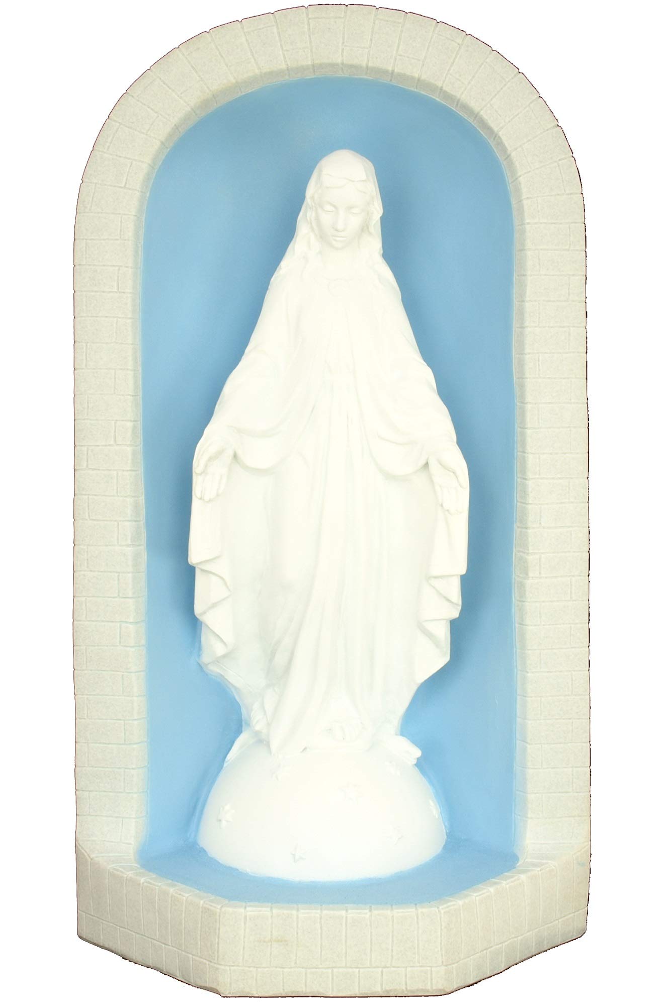 JENACOR ONE Piece Grotto with Lady of Grace Statue - White Catholic Garden Decor - Handmade in USA - Perfect for Outdoor Shrines, Church Gardens & Home Altars