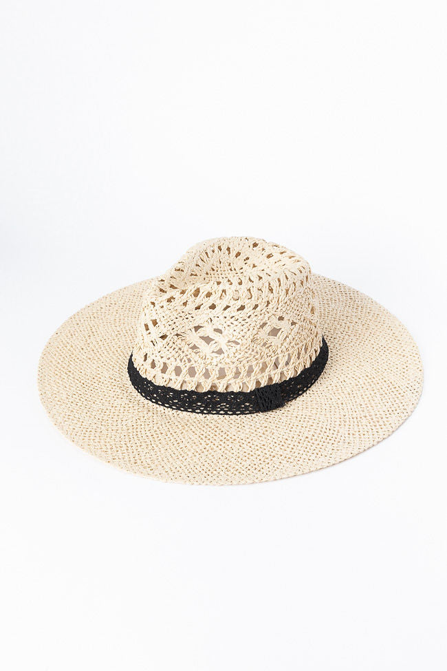 Ivory Lace Band Straw Hat for Women - Summer Beach Sun Hat with Wide Brim - Perfect for Outdoor, Vacation, and Wedding Accessories