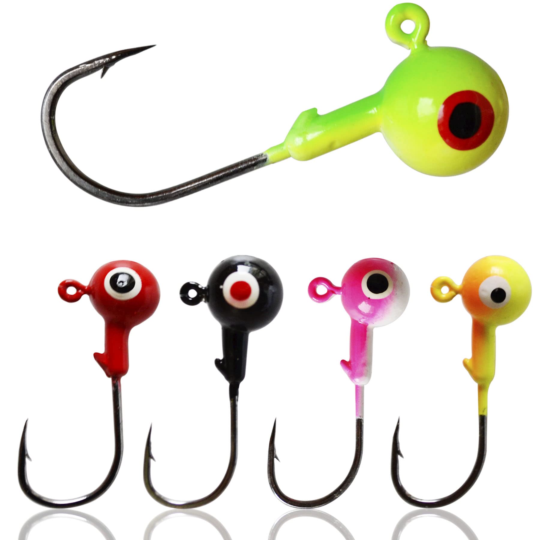 3D Eye Fishing Jig Heads - Colorful Ball Head Hooks for Bass, Trout & Saltwater/Freshwater Fishing (0.13oz-0.5oz) - Perfect for Worm Lures & Tackle Box Organization