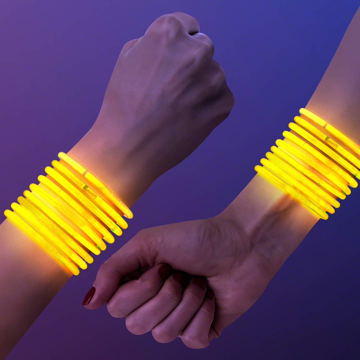 Premium Glow Bracelets - 8 Inch Yellow Flashing LED Party Bracelets (Pack of 100) for Raves, Concerts, Festivals & Night Events