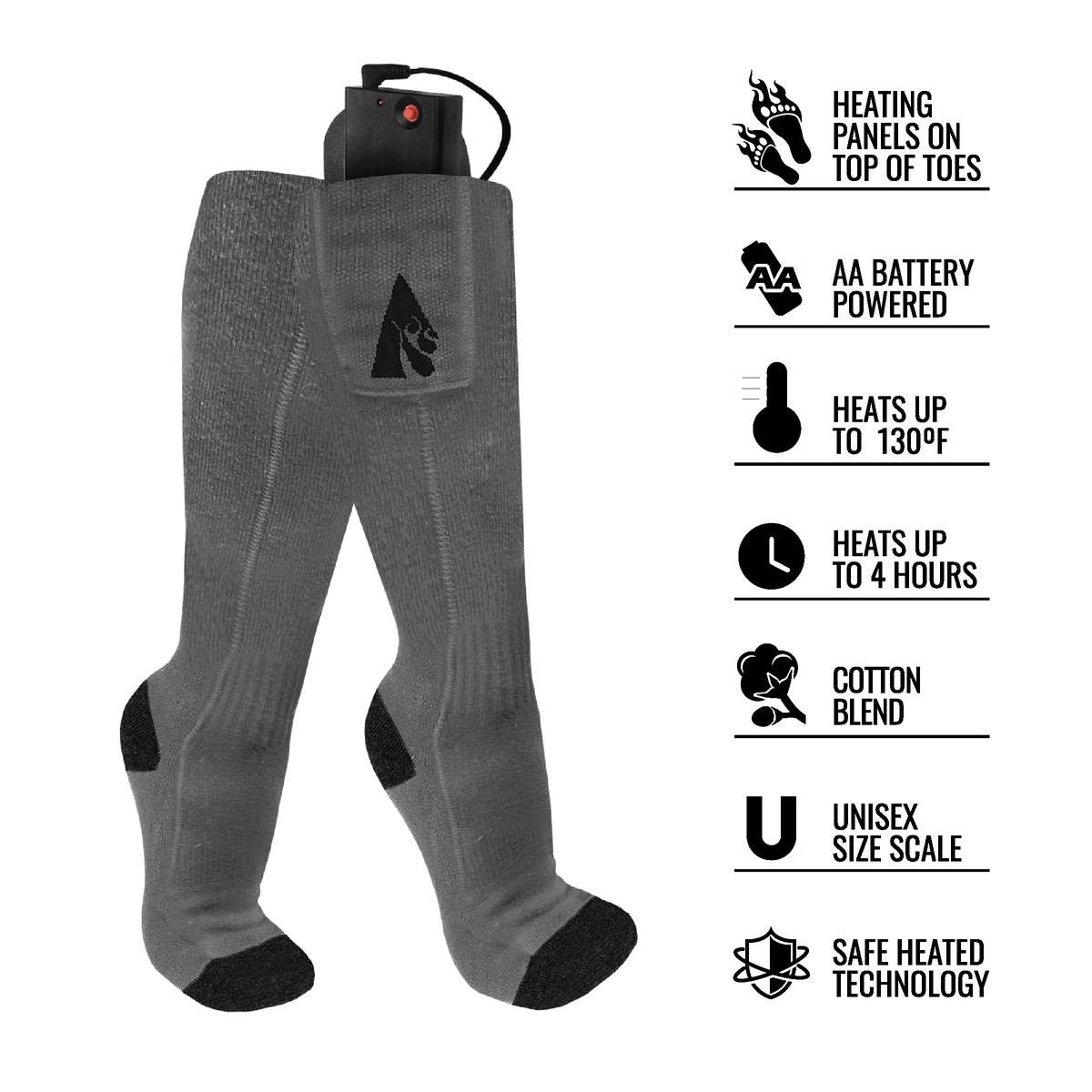ActionHeat Classic AA Battery Heated Socks for Men & Women - Lightweight Cotton Blend Winter Warm Socks for Outdoor Activities, Hiking, Skiing & Cold Weather