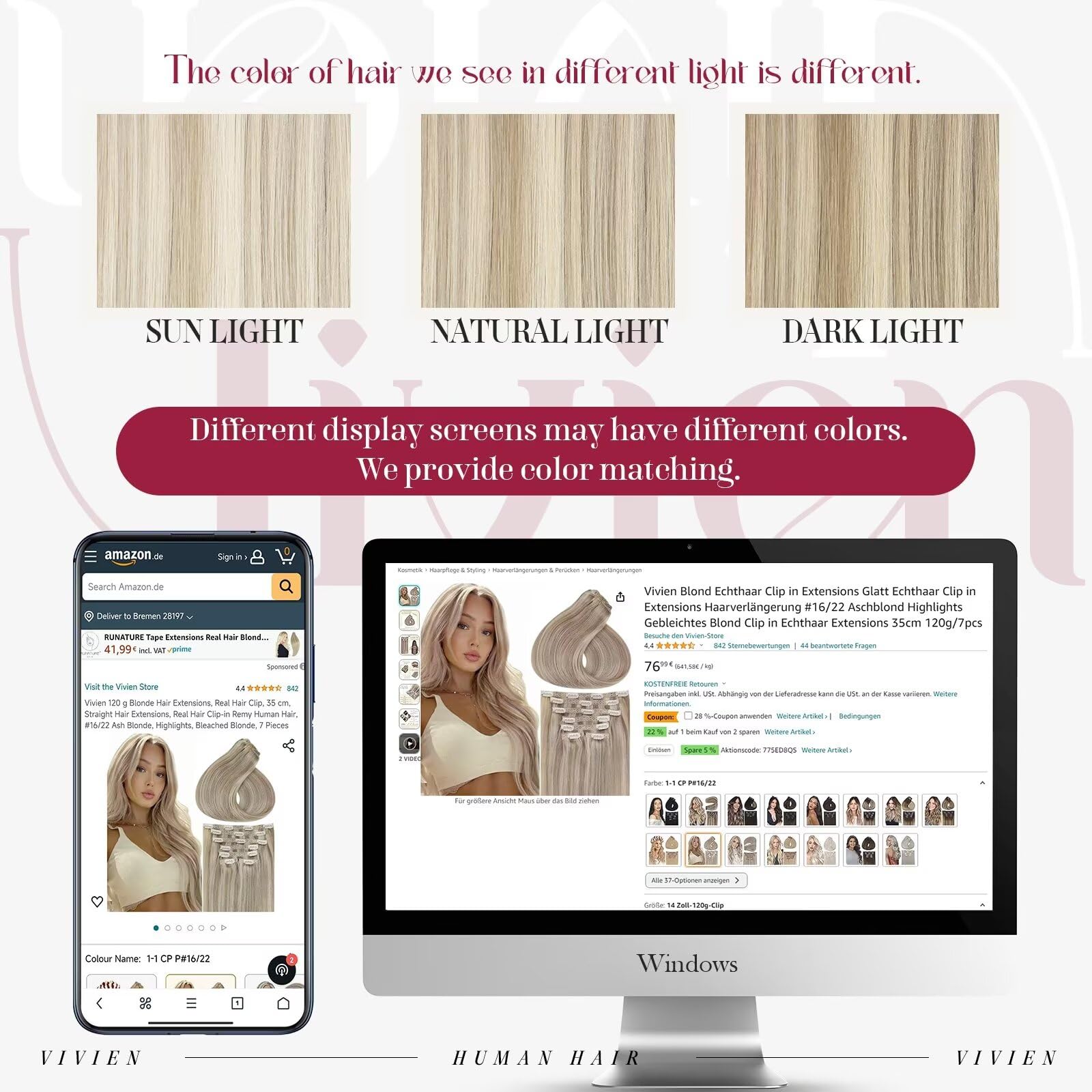 Vivien Blonde Clip-in Hair Extensions 24 Inch - 7pcs 135g Invisible Remy Human Hair Extensions with Ash to Light Blonde Highlights for Natural Volume & Length | Perfect for Parties, Weddings & Daily Styling