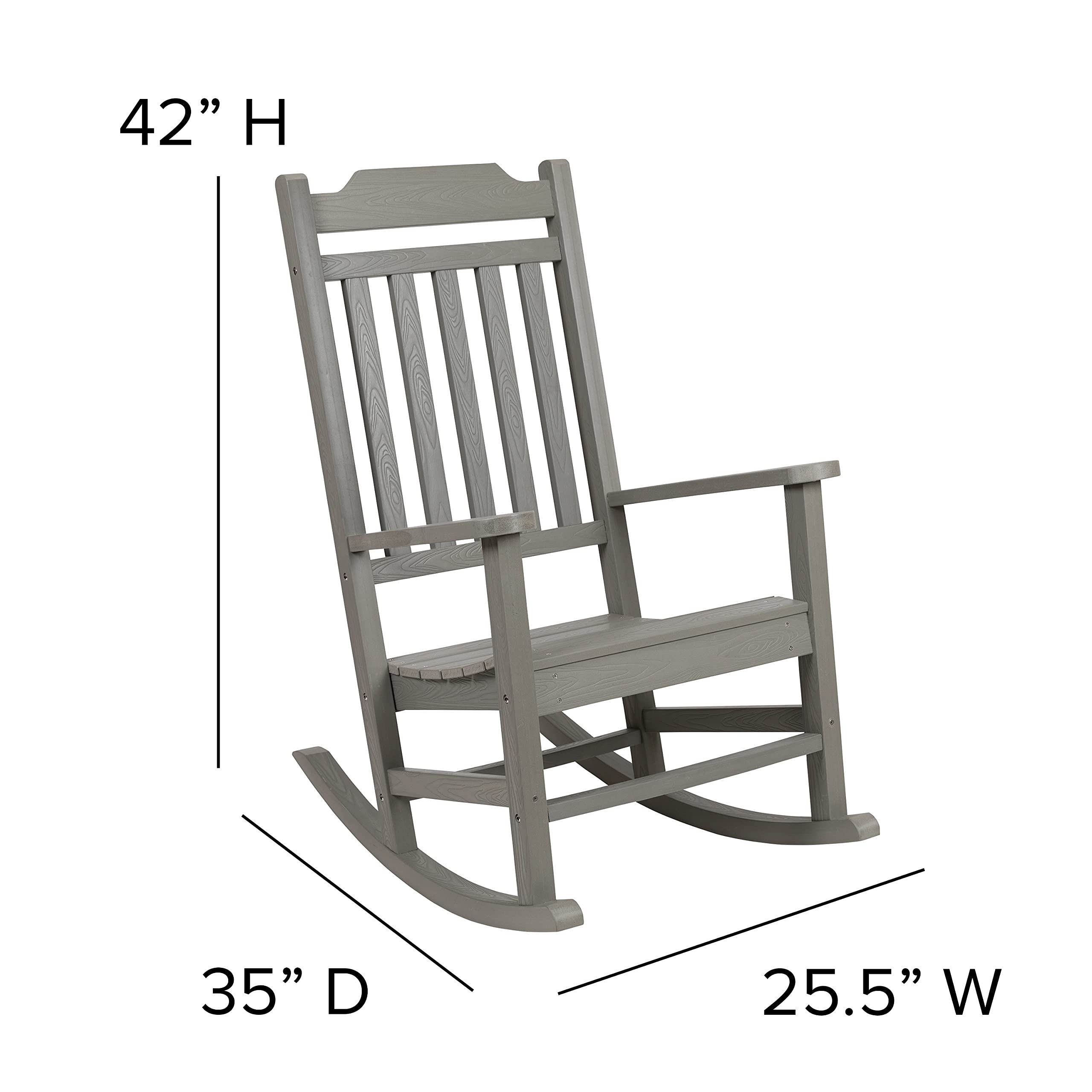 Merrick Lane Hillford All-Weather Rocking Chair - Gray Poly Resin Indoor/Outdoor Patio Rocker - Perfect for Porch, Deck, Garden & Sunroom Relaxation