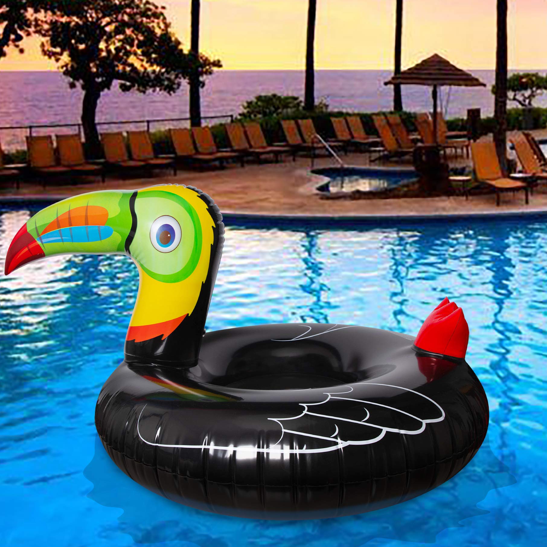 Geefuun Tropical Toucan Inflatable Pool Float - Hawaiian Luau Themed Ride-On Swimming Ring for Kids & Adults | Perfect for Beach Parties, Pool Relaxation & Summer Water Fun