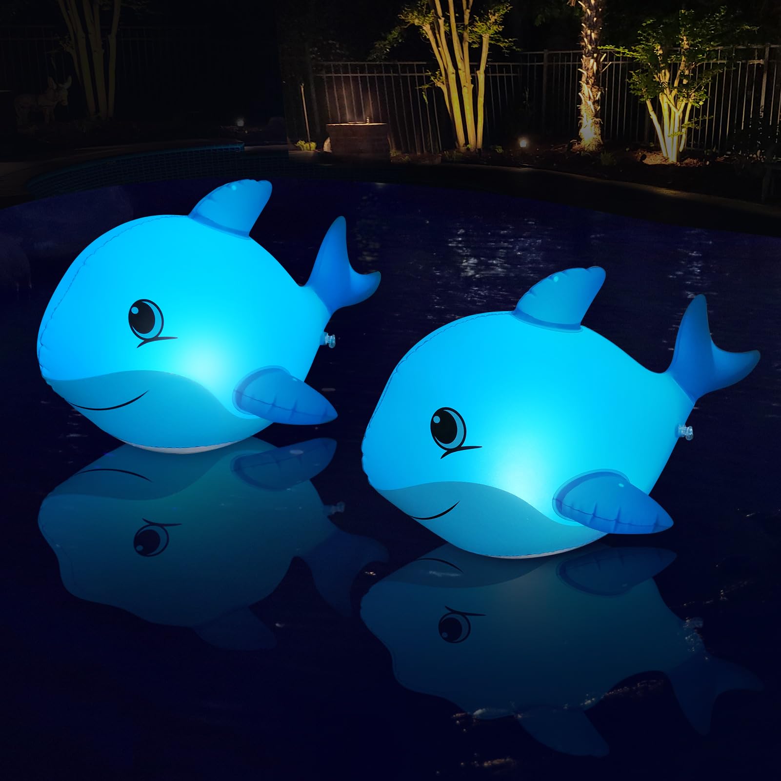 Solar Powered Floating Pool Lights - 2 Pack Dolphin Shaped LED Lights, IP68 Waterproof Glow in The Dark Solar Pool Decorations for Ponds, Parties, Weddings & Nighttime Swimming