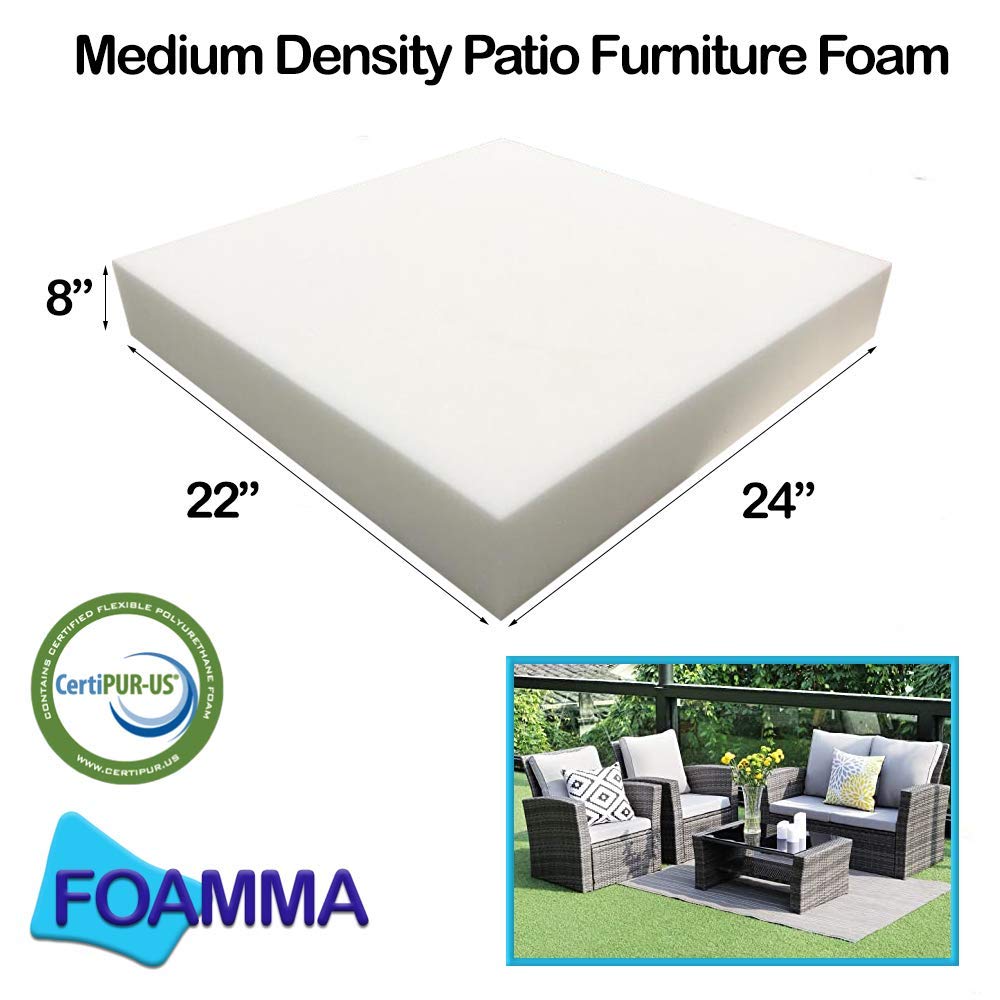 Premium Medium Density Outdoor Cushion Replacement for Patio Furniture - 8” x 22” x 24” Foam Pad - Water Resistant & Durable - Perfect for Outdoor Chairs, Loungers & Daybeds - Cover Not Included