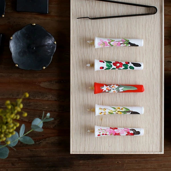 DAIYO Hand-Painted Floral Rice Wax Candles - 5-Piece Set | Japanese Wa Rousoku Traditional Candles for Home Decor, Meditation & Aromatherapy