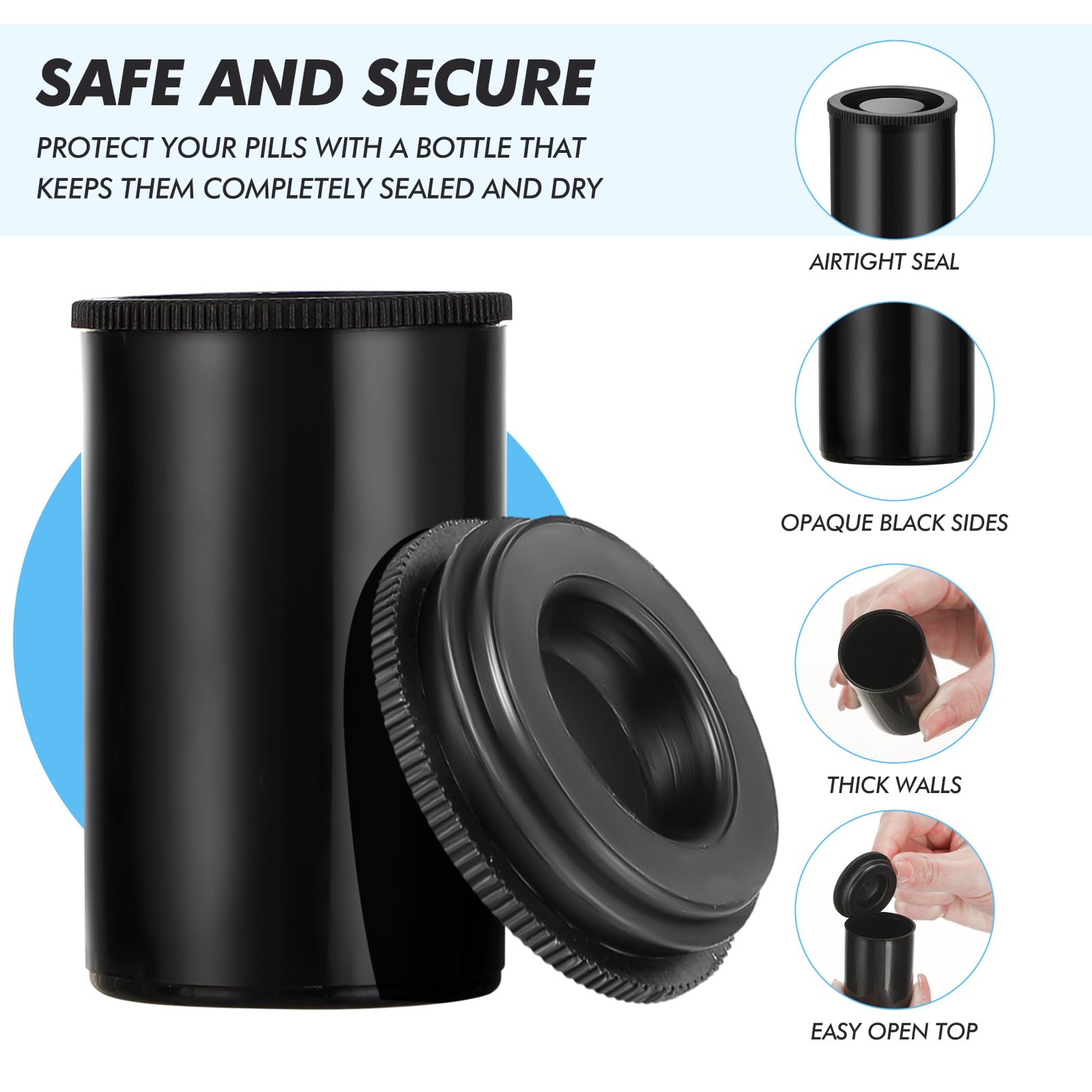 100-Piece Black Plastic Film Canister Set - 35mm Empty Camera Reel Storage Containers with Lids for Small Accessories, Fishing Hooks, Beads & Craft Supplies | Perfect for Photography, Jewelry Making & DIY Organization