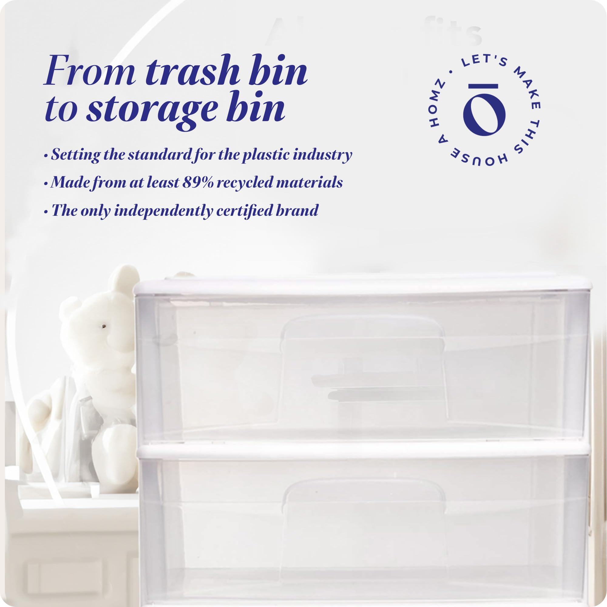 HOMZ 3-Tier Clear Plastic Storage Drawer Tower - White Organizer for Home & Office