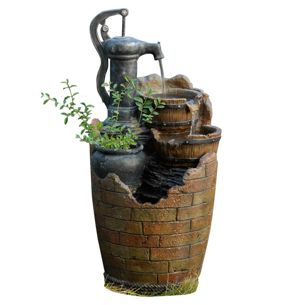 Jeco Glenville Outdoor Water Pump Fountain - Cascading Water Feature for Garden, Patio, or Yard Decor - Brown/Black Finish - Perfect for Relaxing Backyard Ambiance