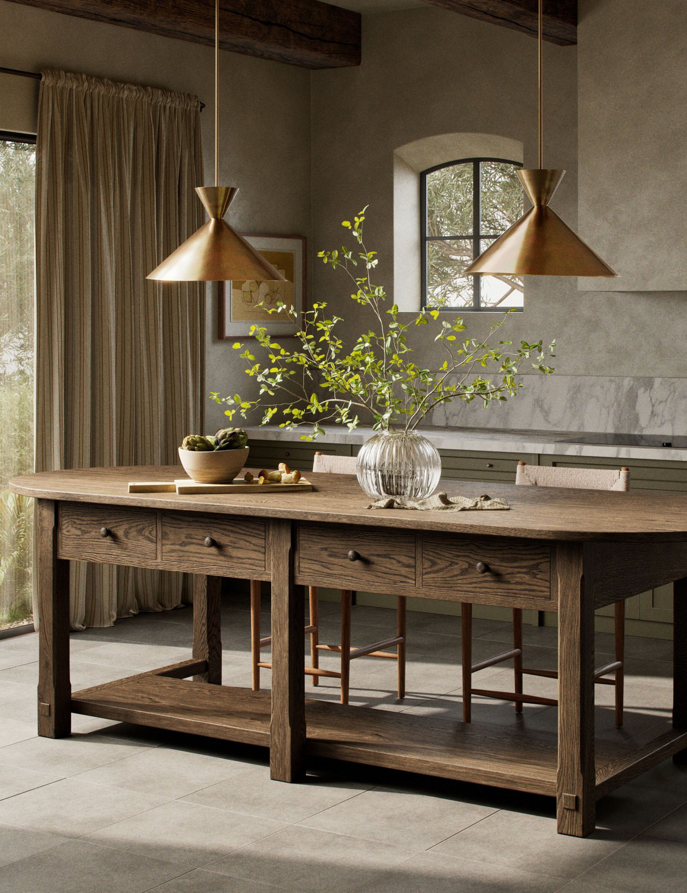Elise Kitchen Island by Amber Lewis x Four Hands - Modern Kitchen Cart with Storage & Wheels for Small Spaces - Perfect for Cooking, Dining & Entertaining