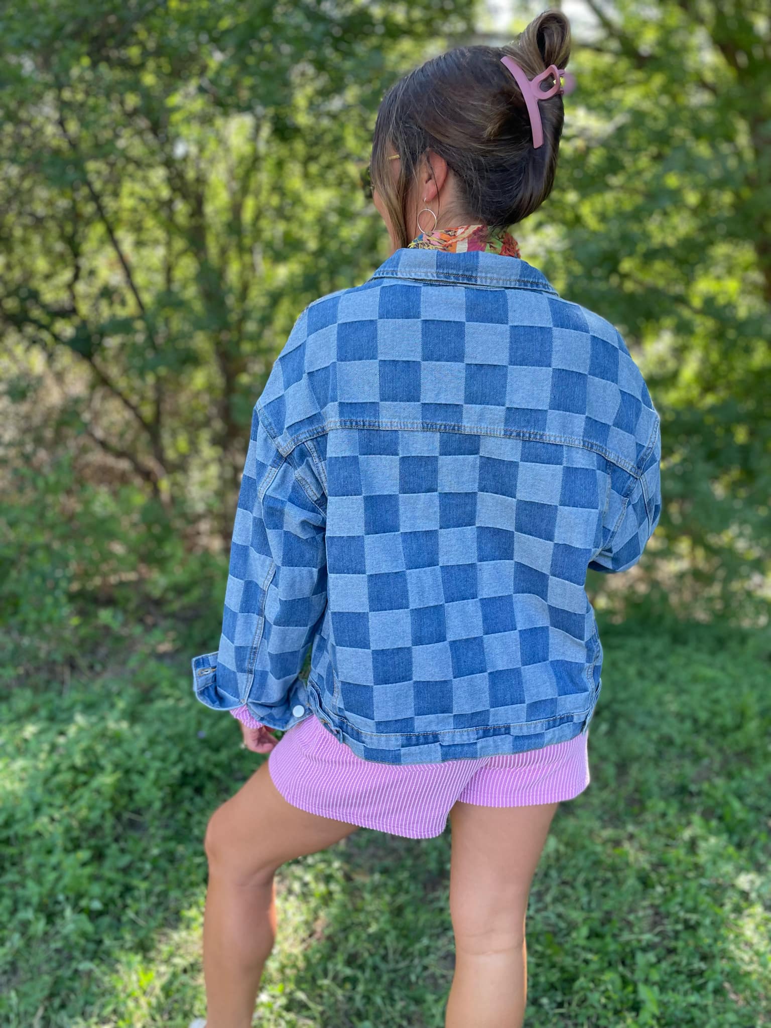 PREORDER: Stylish Checkered Denim Jacket for Men & Women | Trendy Overshirt for Casual Outfits & Streetwear Fashion
