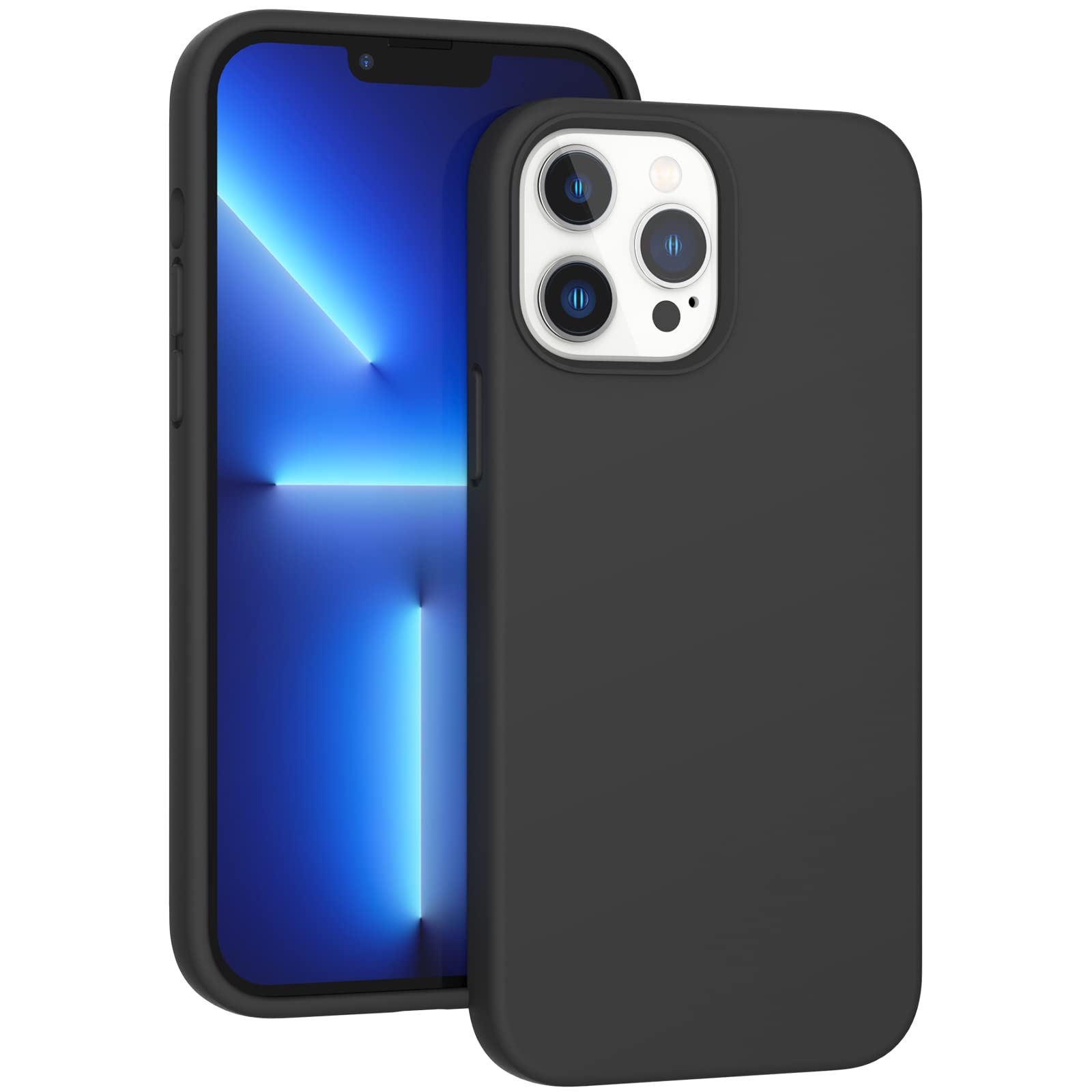 ARSUNOVO Shockproof Anti-Scratch Slim Liquid Silicone Case for iPhone 13 Pro Max 6.7 inch (2021) - Protective Rubber Gel Cover with Bumper, Durable Phone Case for Everyday Use, Work & Outdoor Activities (Black)