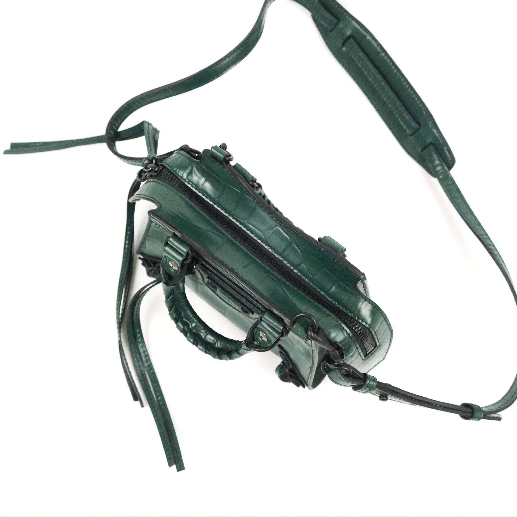 Balenciaga Mini Neo Classic City Bag - Green Crocodile Embossed Leather Crossbody Bag for Women | Perfect for Everyday Use, Parties & Travel