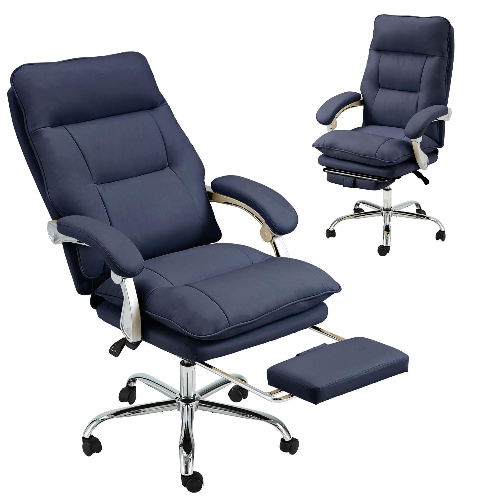 Premium Big and Tall Executive Office Chair - 350LB Capacity Reclining Ergonomic Computer Gaming Chair with Adjustable Footrest & Linkage Armrests - PU Leather Home Office Desk Chair for Work, Gaming & Relaxation