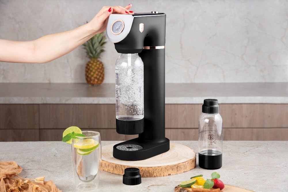BERLINGER HAUS Sodabar Soda Maker Machine with 2 Glass Bottles - Black Rose Collection | Eco-Friendly & Easy to Use for Sparkling Water, Homemade Soda & Cocktails | Perfect for Home, Office & Parties