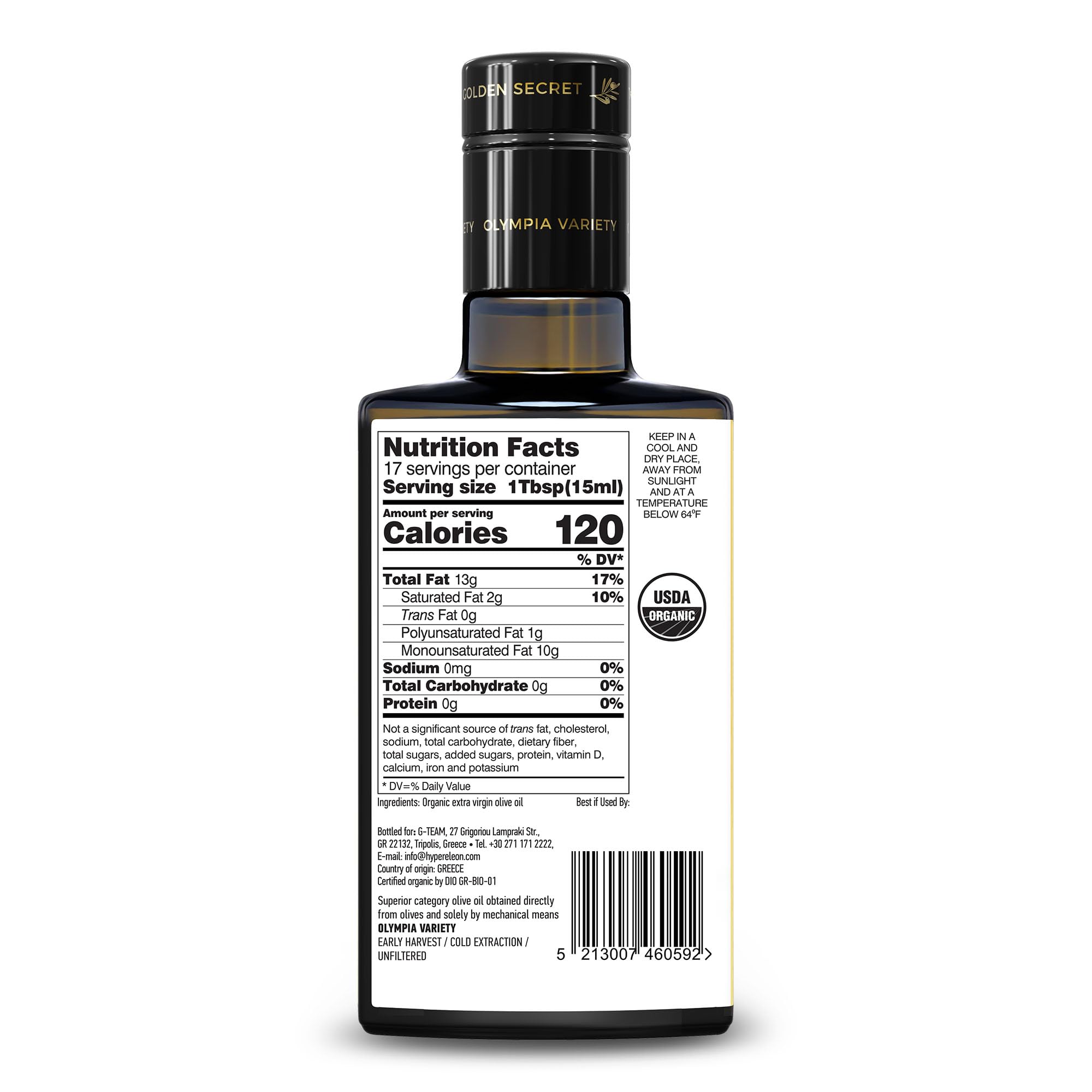 HYPERELEON ULTRA GOLD Premium Organic Greek Extra Virgin Olive Oil - 100% Pure, Natural, Unfiltered & Rich in Polyphenols - Award-Winning (95 Global Awards) - 260ml Bottle - Perfect for Salad Dressing, Cooking & Healthy Diets