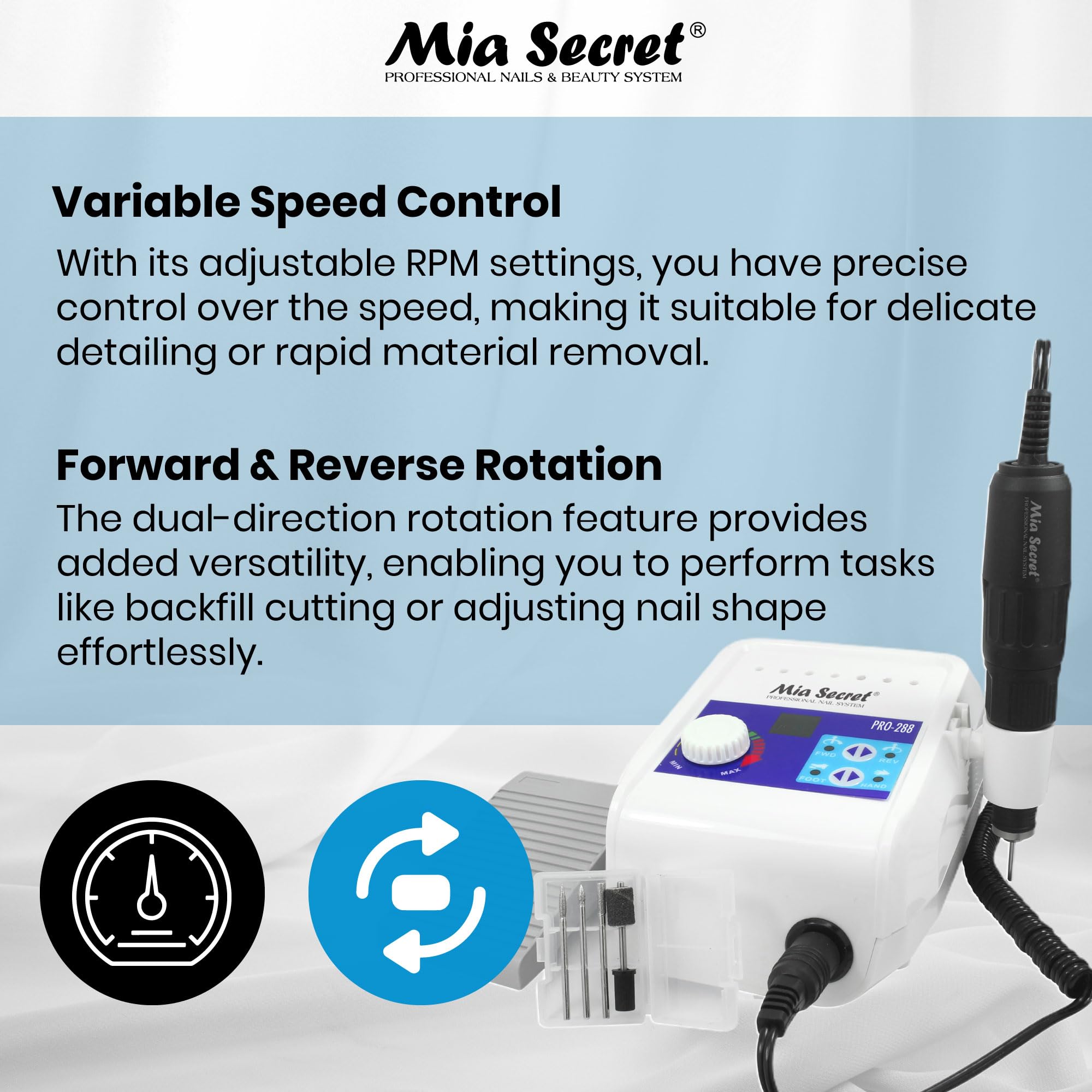 MIA SECRET Professional Nail Drill Machine - 30,000 RPM High Speed PRO-284 for Acrylic, Gel & Nail Art | Perfect for Salon & Home Manicure/Pedicure
