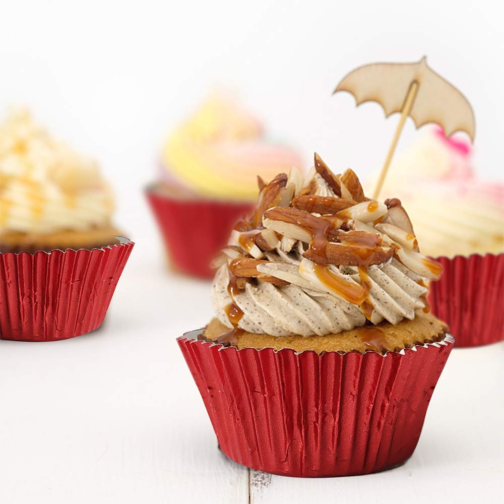 Red Foil Cupcake Liners - 100 Pack Standard Size Metallic Baking Cups for Muffins & Cupcakes | Perfect for Birthday Parties, Weddings & Holiday Baking
