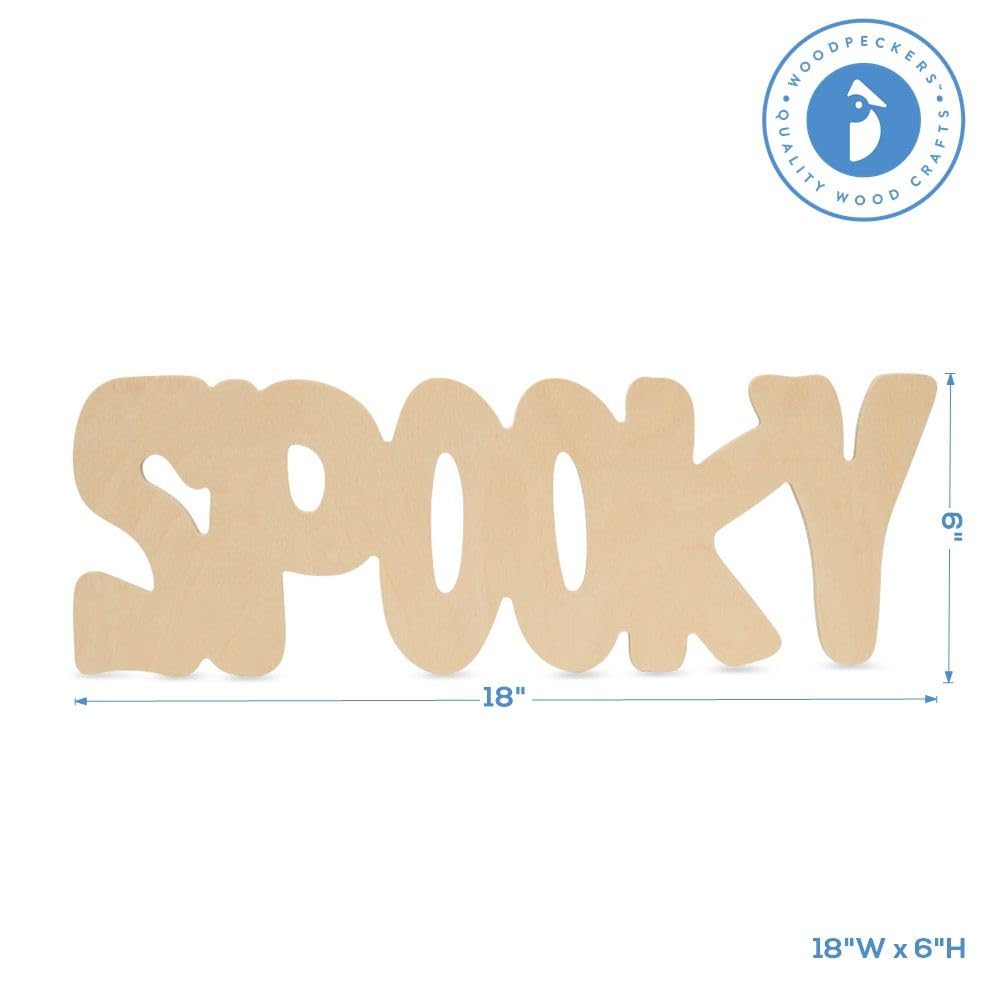 Wooden Halloween Cutouts - 18 x 6.2 Inch Unfinished Wood Craft Blanks (Pack of 12) for DIY Crafts, Door Hangers, Spooky Home Decor - Perfect for Halloween Party Decorations & Seasonal Craft Projects