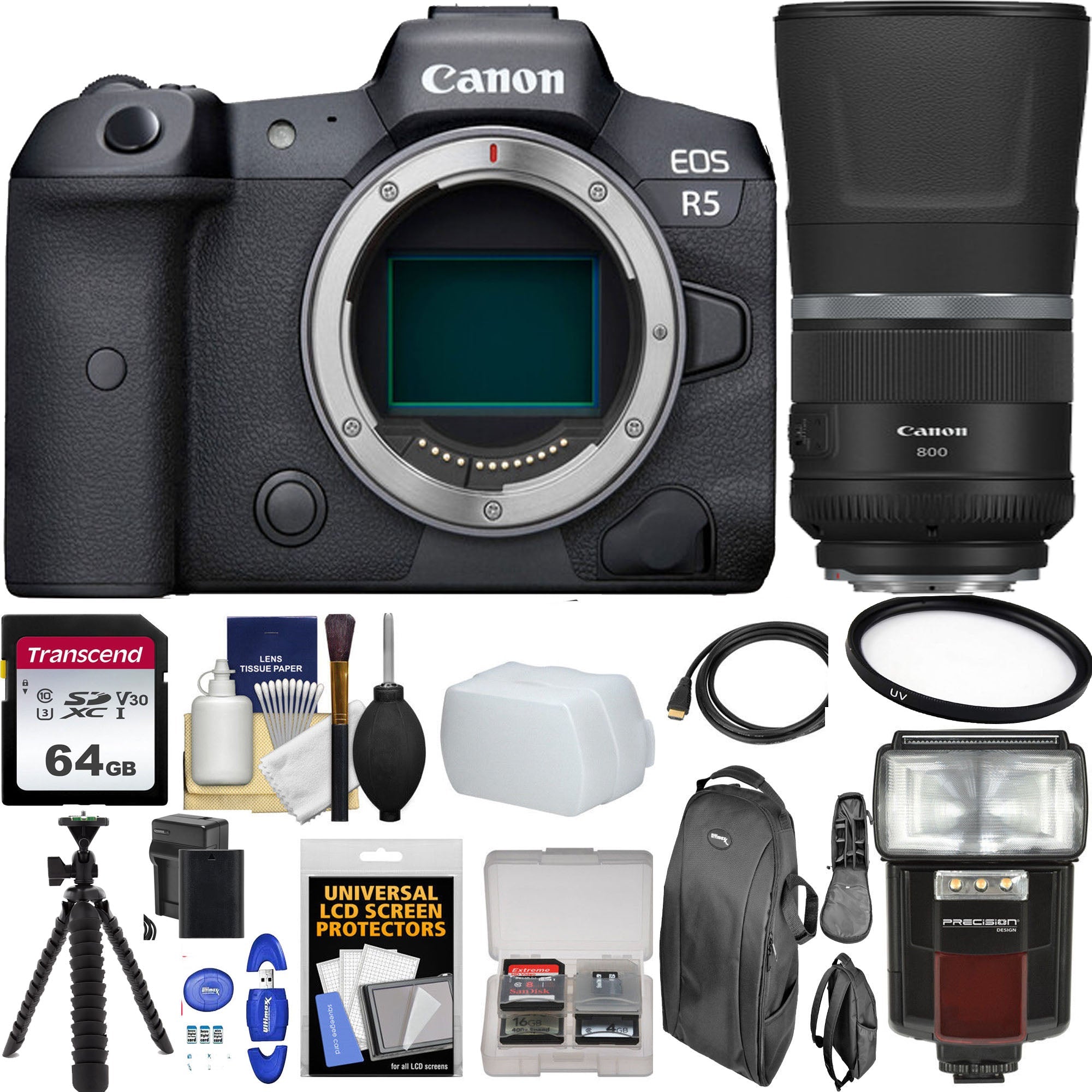 Canon EOS R5 Mirrorless Digital Camera with RF 800mm f/11 IS STM Lens & 64GB Bundle - Professional Wildlife & Sports Photography Kit for Outdoor Adventures