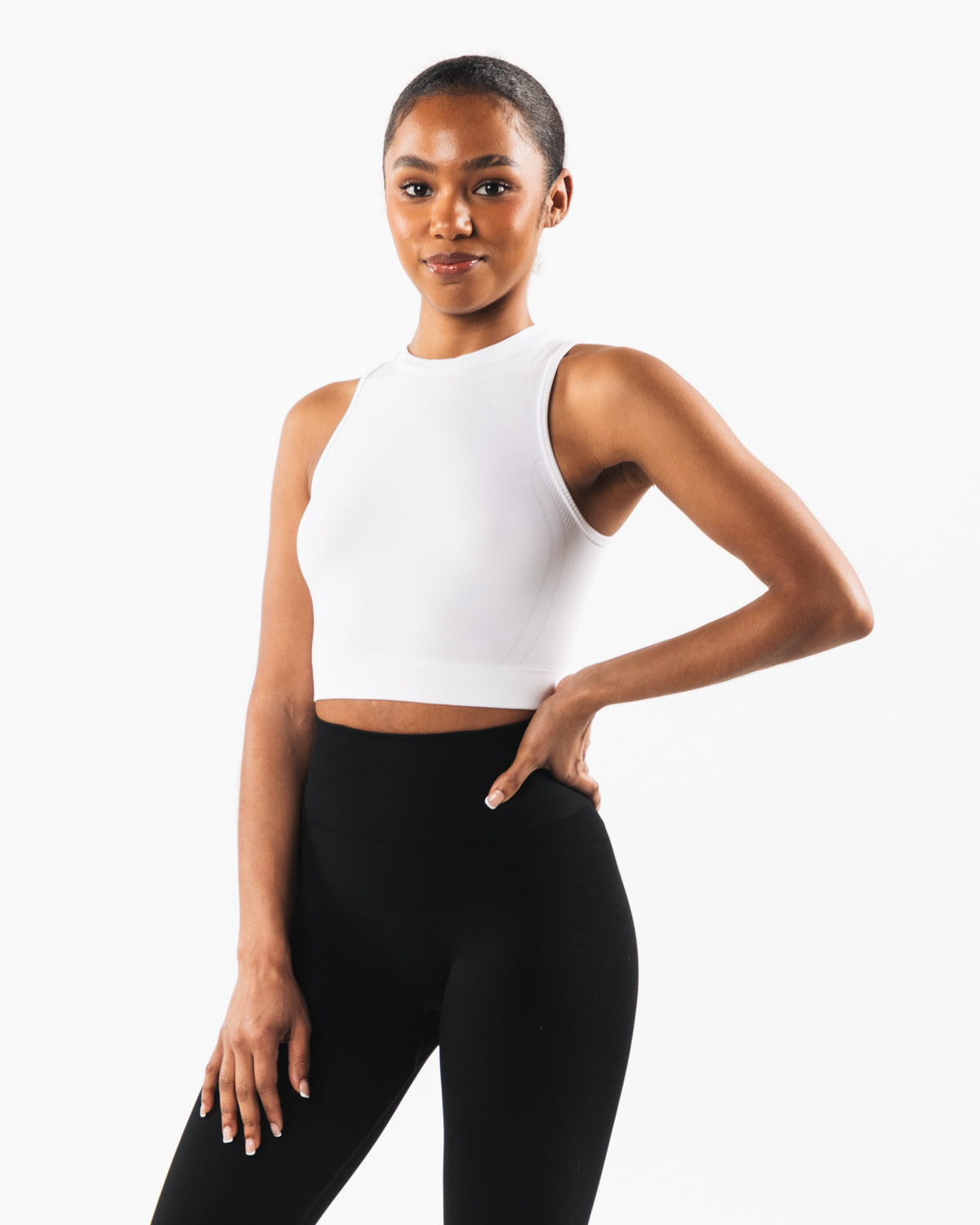 Stratus Crop Tank Top - Women's White Short Sleeve Athletic Shirt for Yoga, Running & Gym Workouts