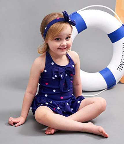 Jastore Girls One Piece Swimsuits - Cute Ruffle Bathing Suit with Matching Headband for Kids Beach & Pool Party | Toddler Swimwear for Summer Vacation & Water Play