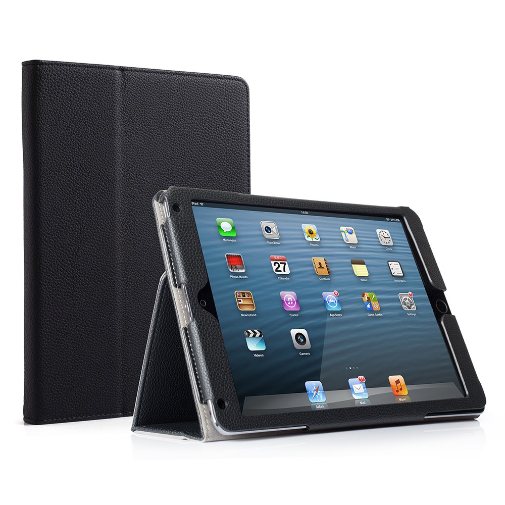 Premium PU Leather Folio Smart Stand Cover for iPad 9.7 Inch (2018/2017), iPad Air 2 & iPad Air - Auto Sleep/Wake, Corner Protection & Scratch-Resistant - Perfect for Work, School & Travel - Black