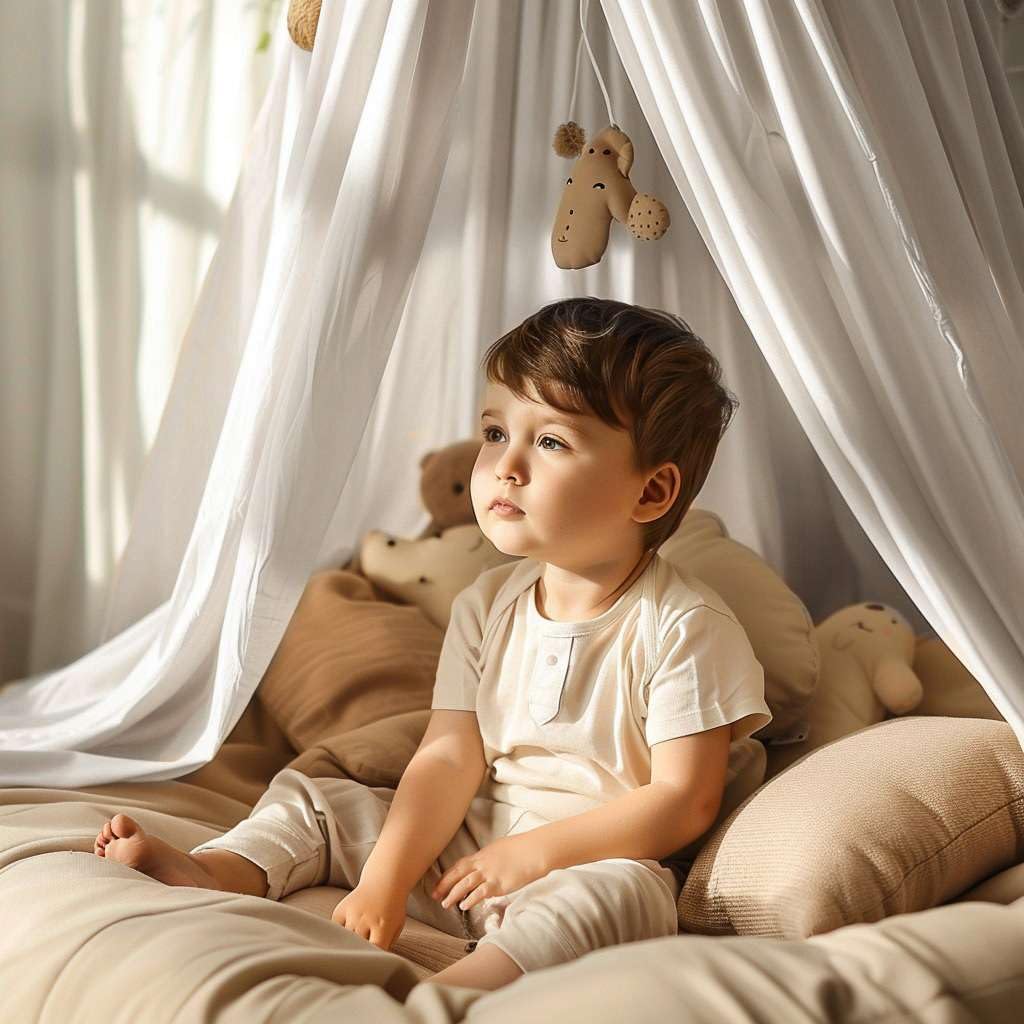 100% Cotton Kids Bed Canopy - Princess Mosquito Net for Girls Bedroom, Nursery Crib & Toddler Play Tent | Pom Pom String Curtain for Reading Nook & Playroom Decor | Breathable Dome Canopy for Baby Bed, Daydream Space & Sleep Sanctuary