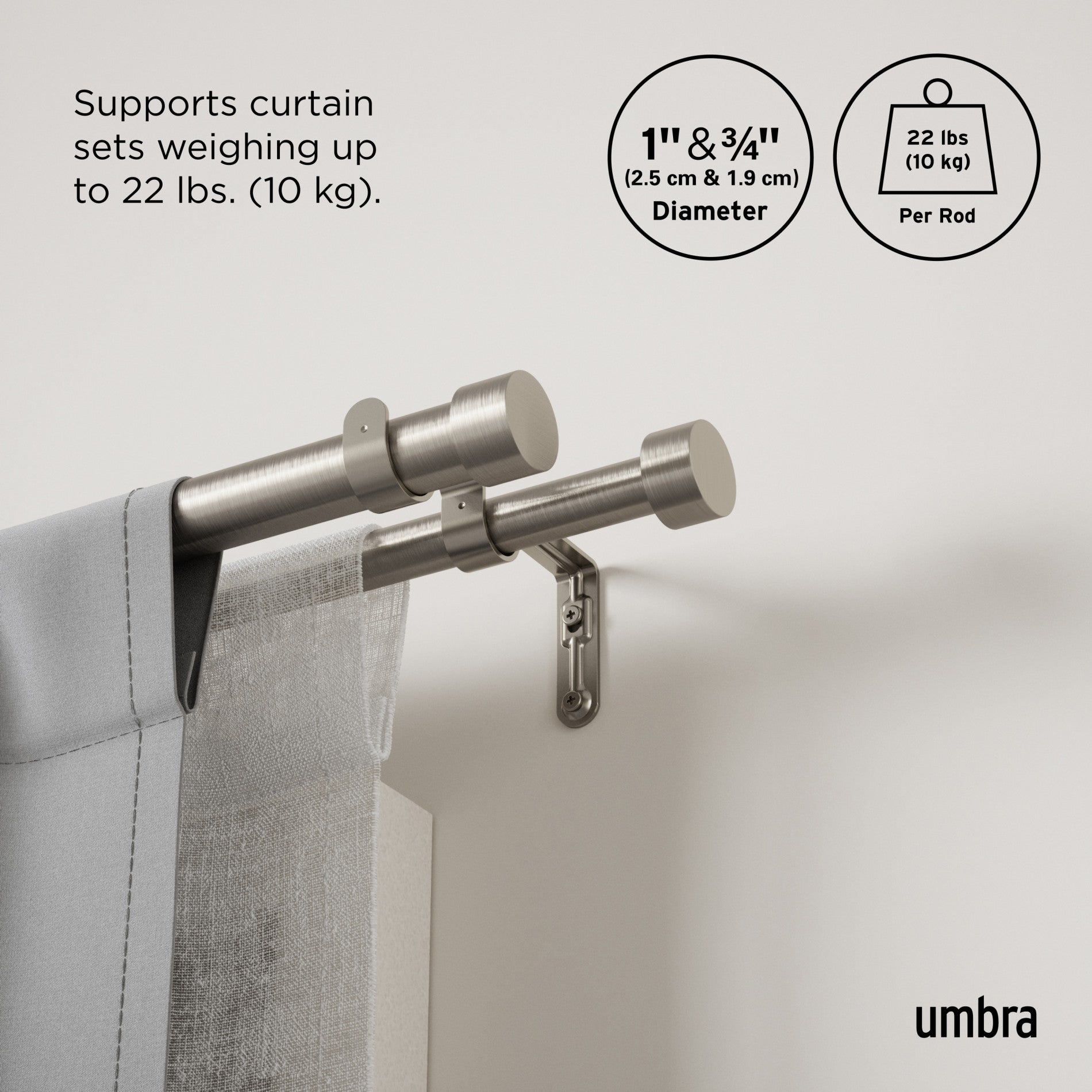 Premium Cappa Double Curtain Rod Set - Adjustable Tension Rod for Windows, Black & Nickel Finish - Perfect for Layered Drapes, Sheers, or Room Dividers