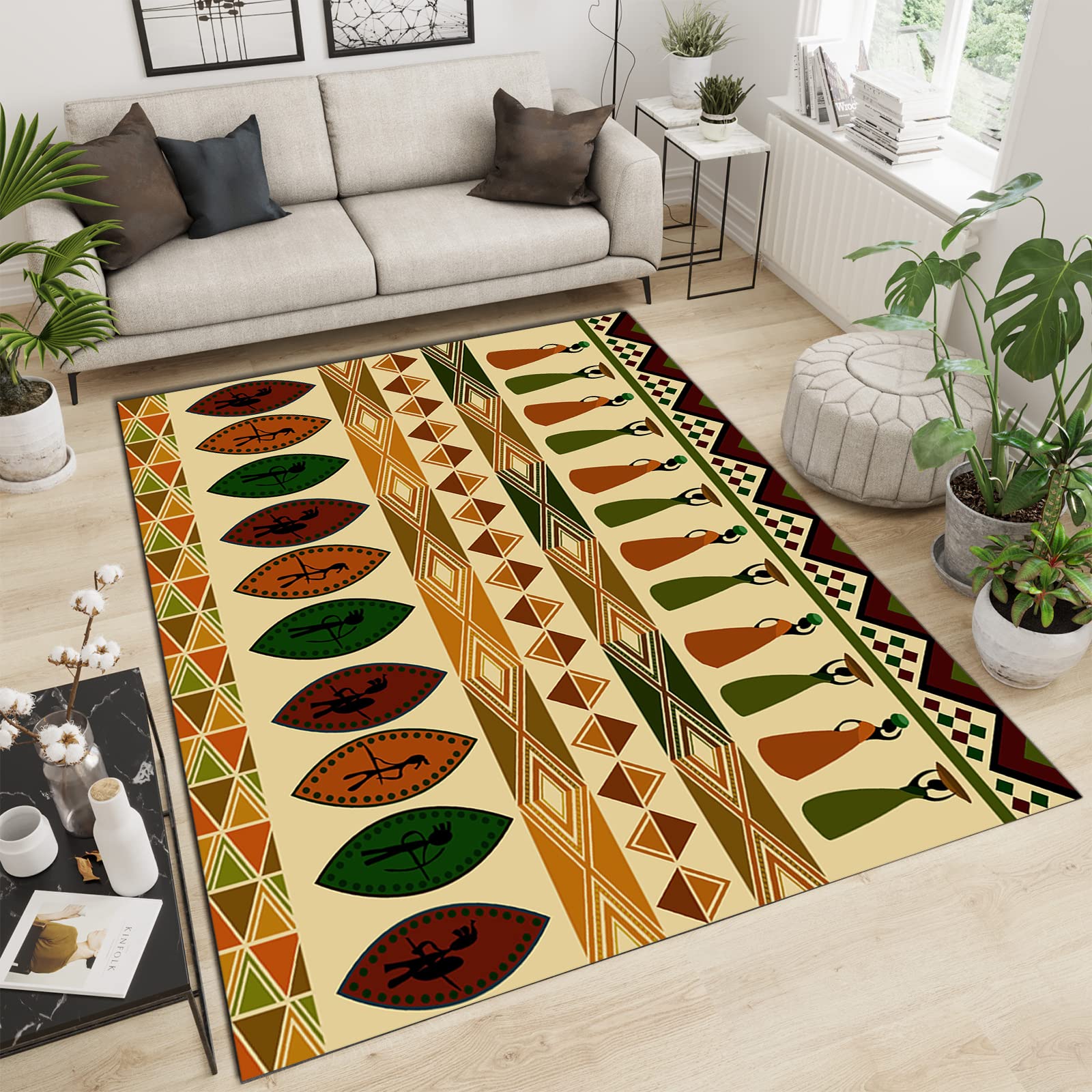 Vintage Print Area Rug 4x5ft - Soft Non-Slip Light Luxury Carpet for Living Room, Bedroom & Study | Fade-Resistant & Comfortable Walking Surface | Perfect for Boho Decor, Cozy Spaces & Home Office