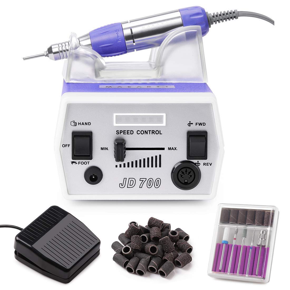 Makartt Professional Electric Nail Drill Machine JD700 with 6 Nail Drill Bits - Fine Efile Bits & Tungsten Carbide Tips for Acrylic, Gel, Dip Powder Nails - Perfect for Home Salon & Professional Nail Technicians