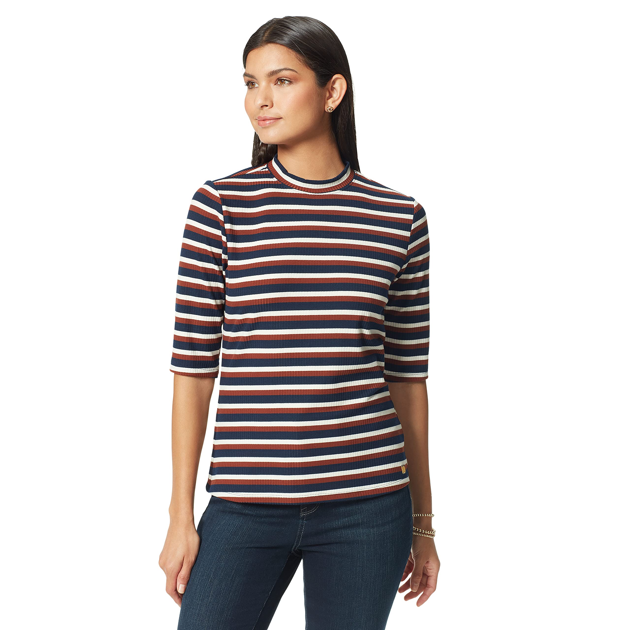 Anne Klein Women's AK Sport Greenpoint Elbow Sleeve Knit Top - Casual Stretch Jersey Shirt for Work, Date Night & Everyday Wear