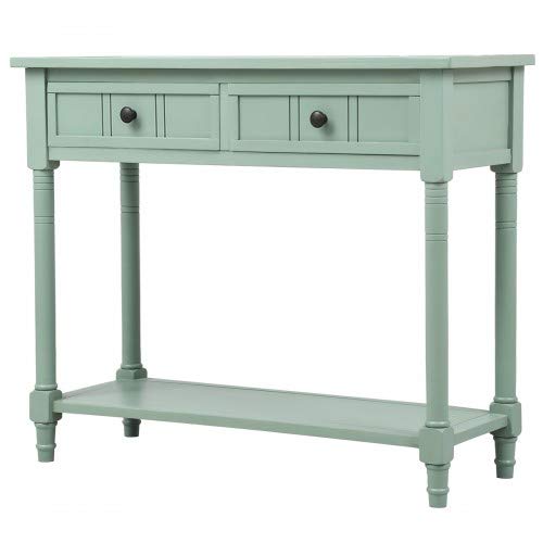 Vintage Daisy Series Console Table - Traditional Acacia Mangium Wood Design with 2 Drawers & Bottom Shelf (Retro Blue) - Perfect for Entryway, Living Room & Hallway Decor