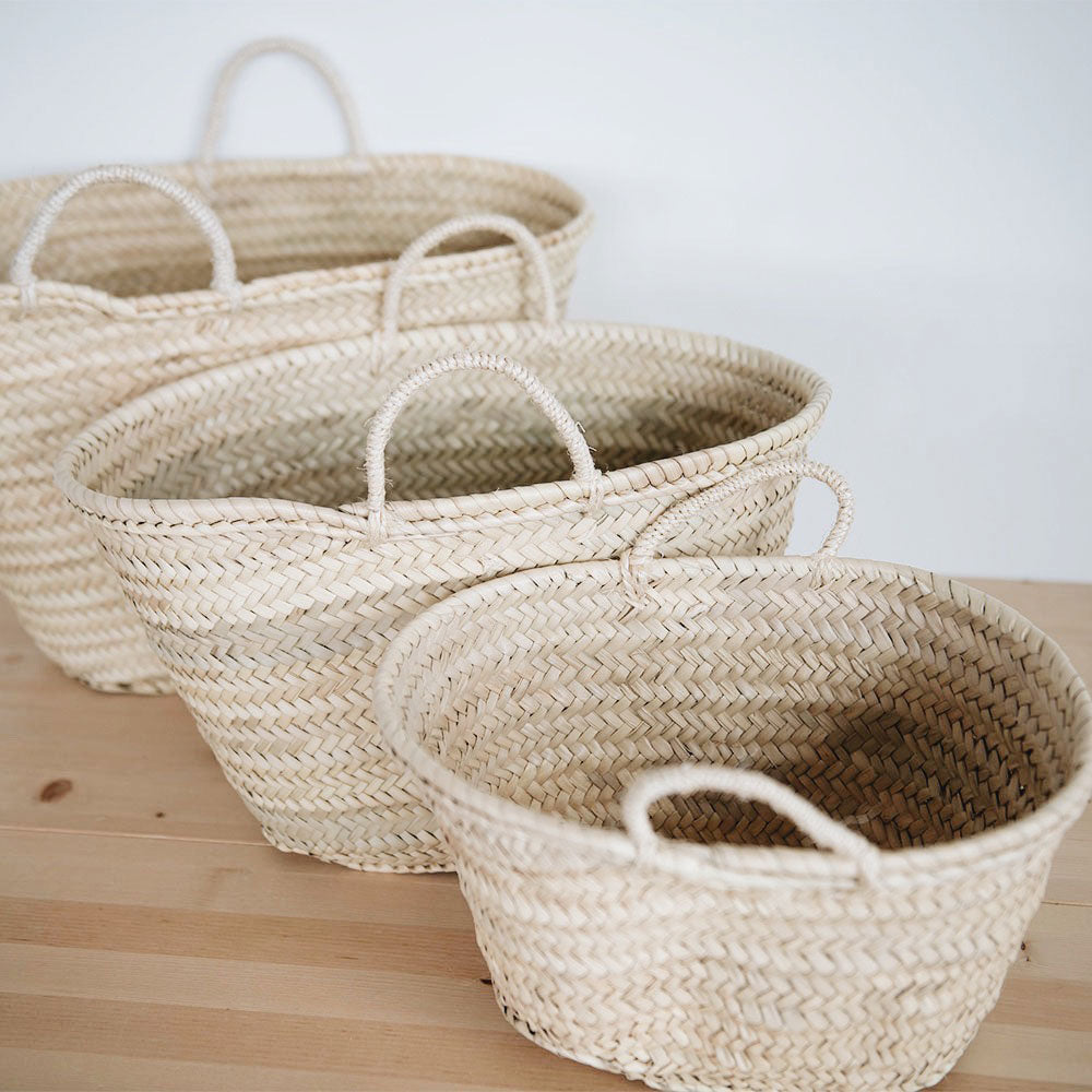 Handwoven Moroccan Palm Leaf Basket - Natural Eco-Friendly Storage for Home & Kitchen | Perfect for Fruits, Bread, and Decor