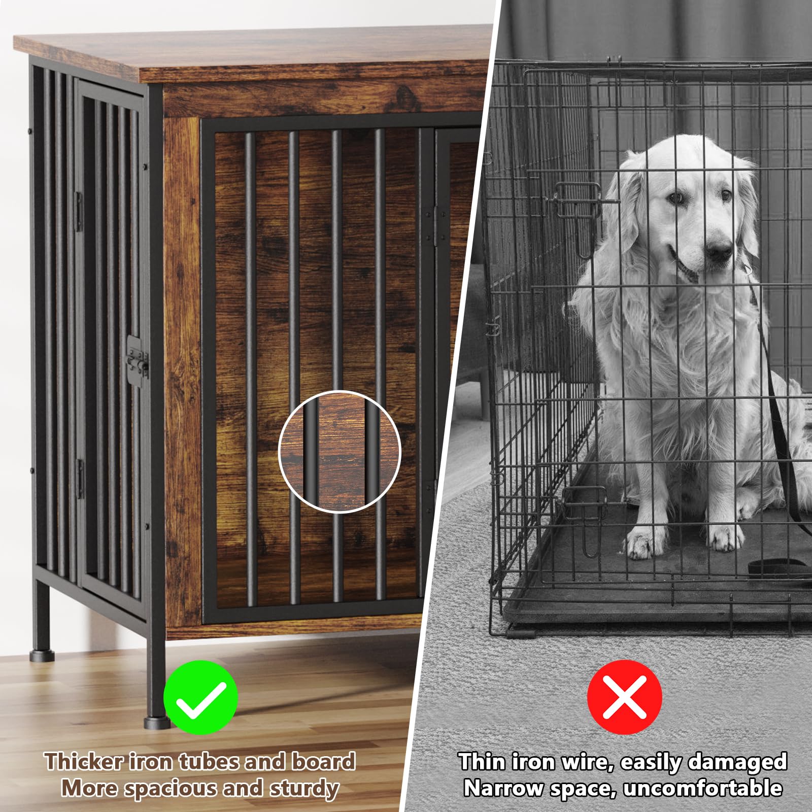**EasyCom 78 Inch Extra Large Wooden Dog Crate Furniture for 2 Dogs – XXL Sturdy Double Dog Kennel with Divider, TV Stand & Pet Playpen – Ideal for Large Breed Dogs & Living Room Décor**