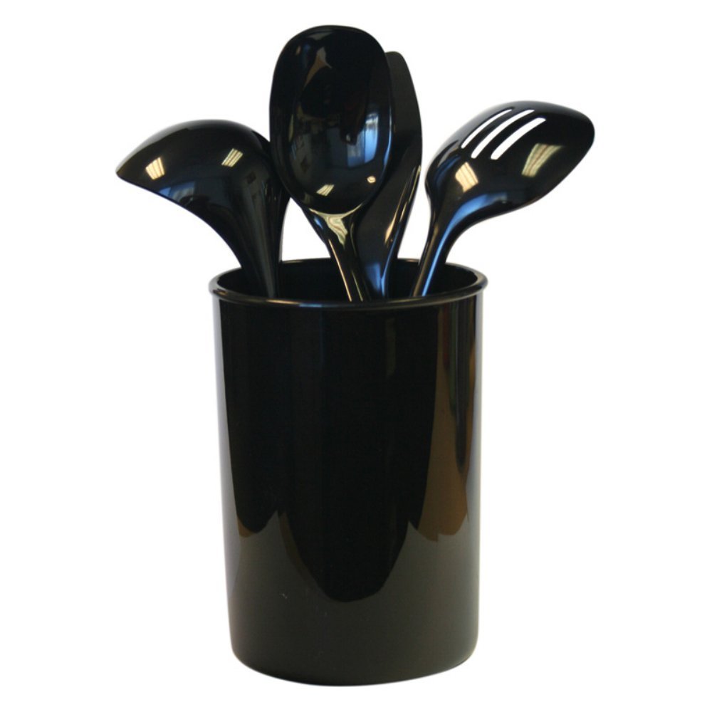 5-Piece Kitchen Utensil Holder Set - Heat Resistant Spoon, Slotted Spoon, Ladle & Spatula - BPA Free Countertop Organizer by Reston Lloyd (Black) - Perfect for Cooking, Baking & Kitchen Organization
