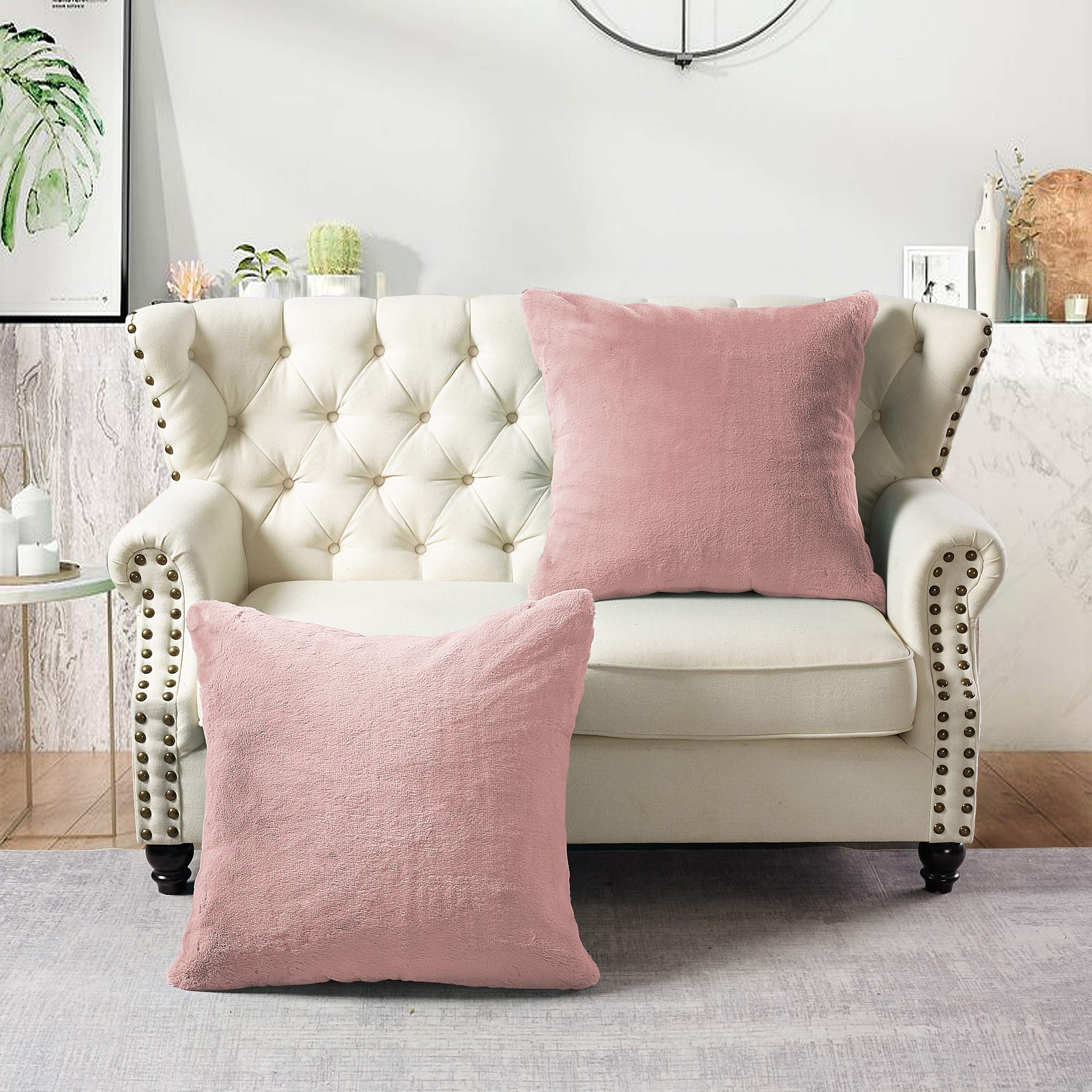 Luxury Faux Fur Throw Pillow Covers Set of 2 - 26x26 Inch Soft Decorative Square Couch Pillows for Sofa, Bed & Home Decor (Rose Smoke) - Perfect for Living Room, Bedroom & Cozy Winter Nights