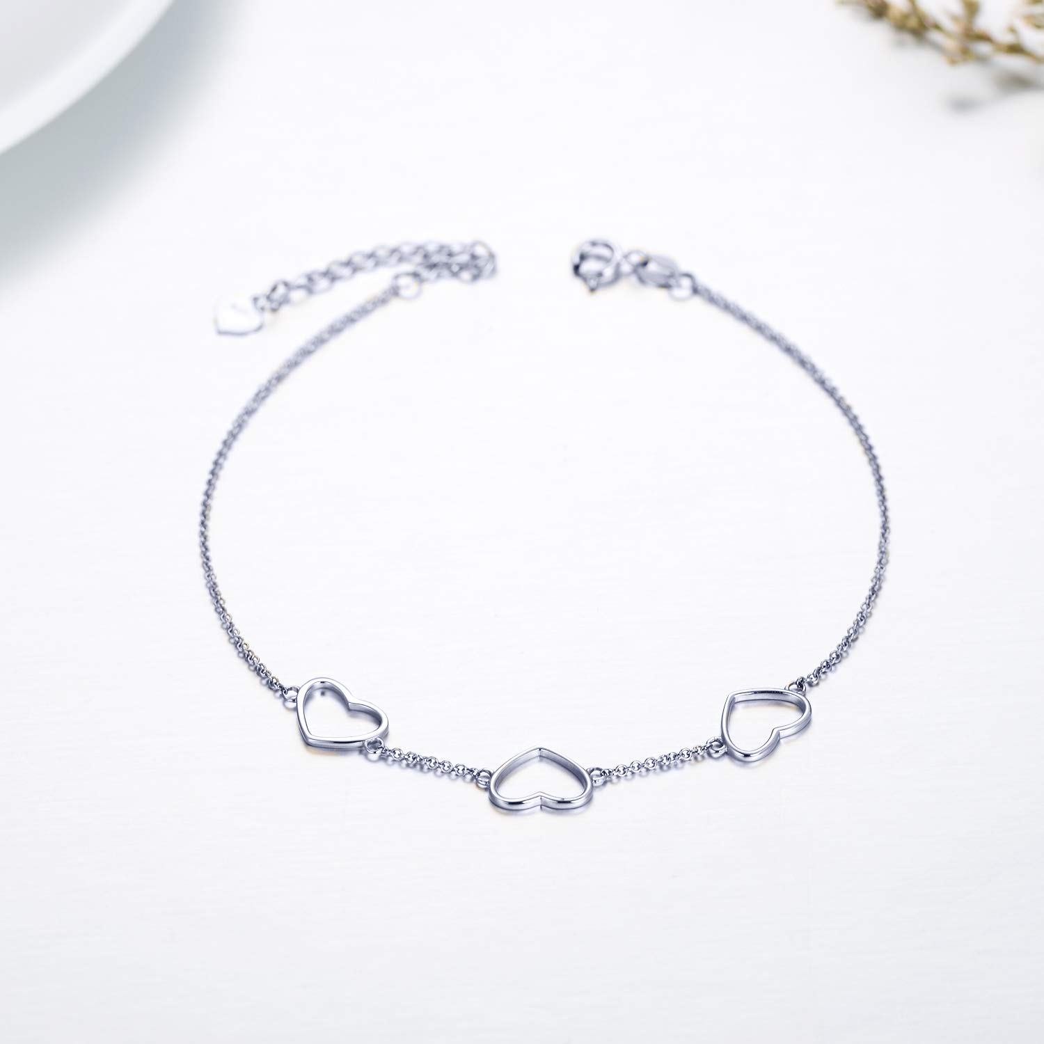 14K Gold Heart Bracelet for Women - Real Gold Dainty Love Jewelry Gift for Her, Adjustable 6.7