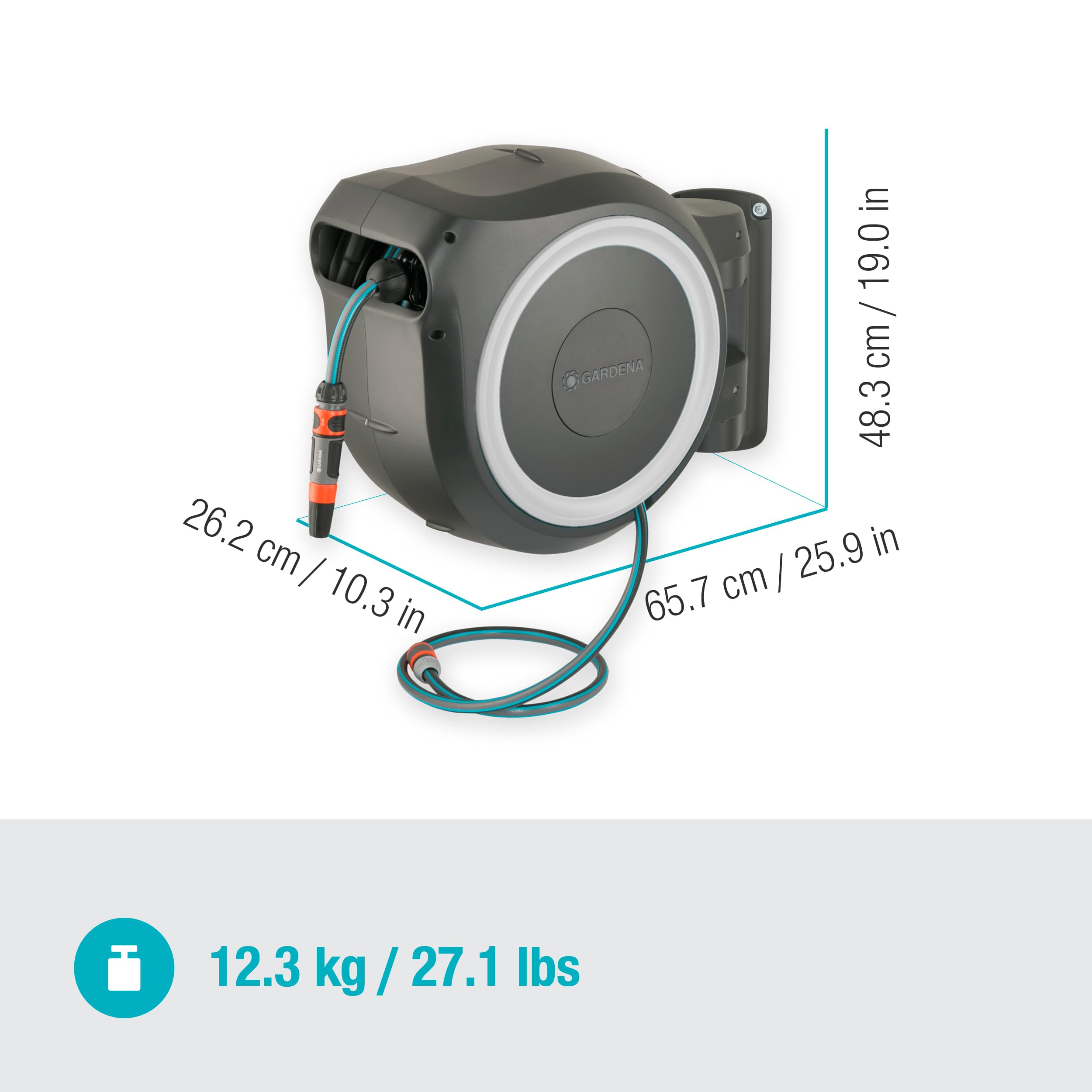 **Gardena Wall-Mounted Hose Box Rollup L (White) 30 m – Heavy-Duty Watering System for Large Gardens, Swivel Hose Reel with 30 m Premium Garden Hose & Mounting Kit (18627-20) – Ideal for Patio, Lawn, and Outdoor Plant Care**