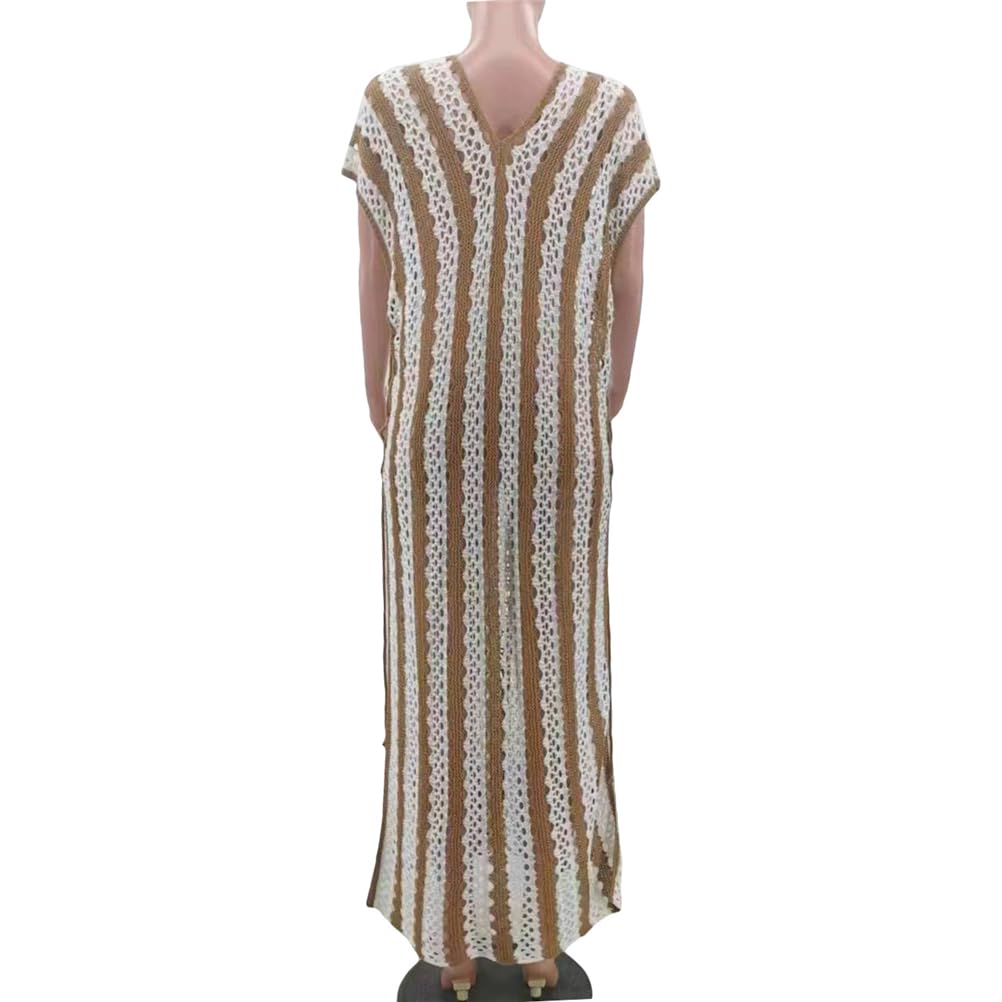 Sexy V-Neck Knitted Crochet Hollow Split Long Beach Dress for Women | Summer Vacation Maxi Dress | Perfect for Beach Parties, Tropical Getaways & Boho Fashion