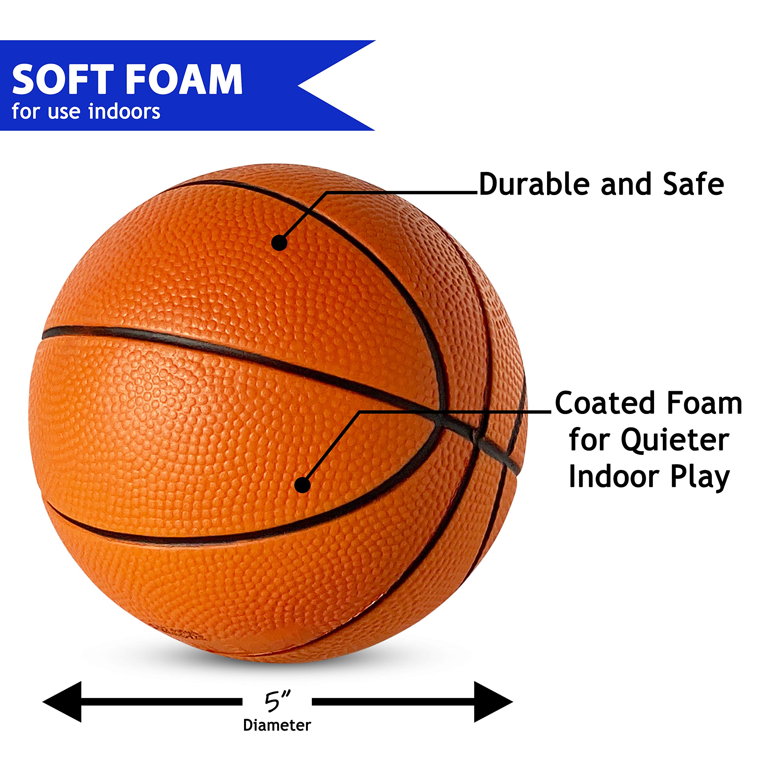 5 Inch Foam Mini Basketball for Indoor Play - 2 Pack Safe & Quiet Foam Balls | Perfect for Over-The-Door Mini Hoop Sets | Fun Basketball Game for Kids & Adults | Great for Bedroom, Office & Dorm Room Sports (Green & Blue)