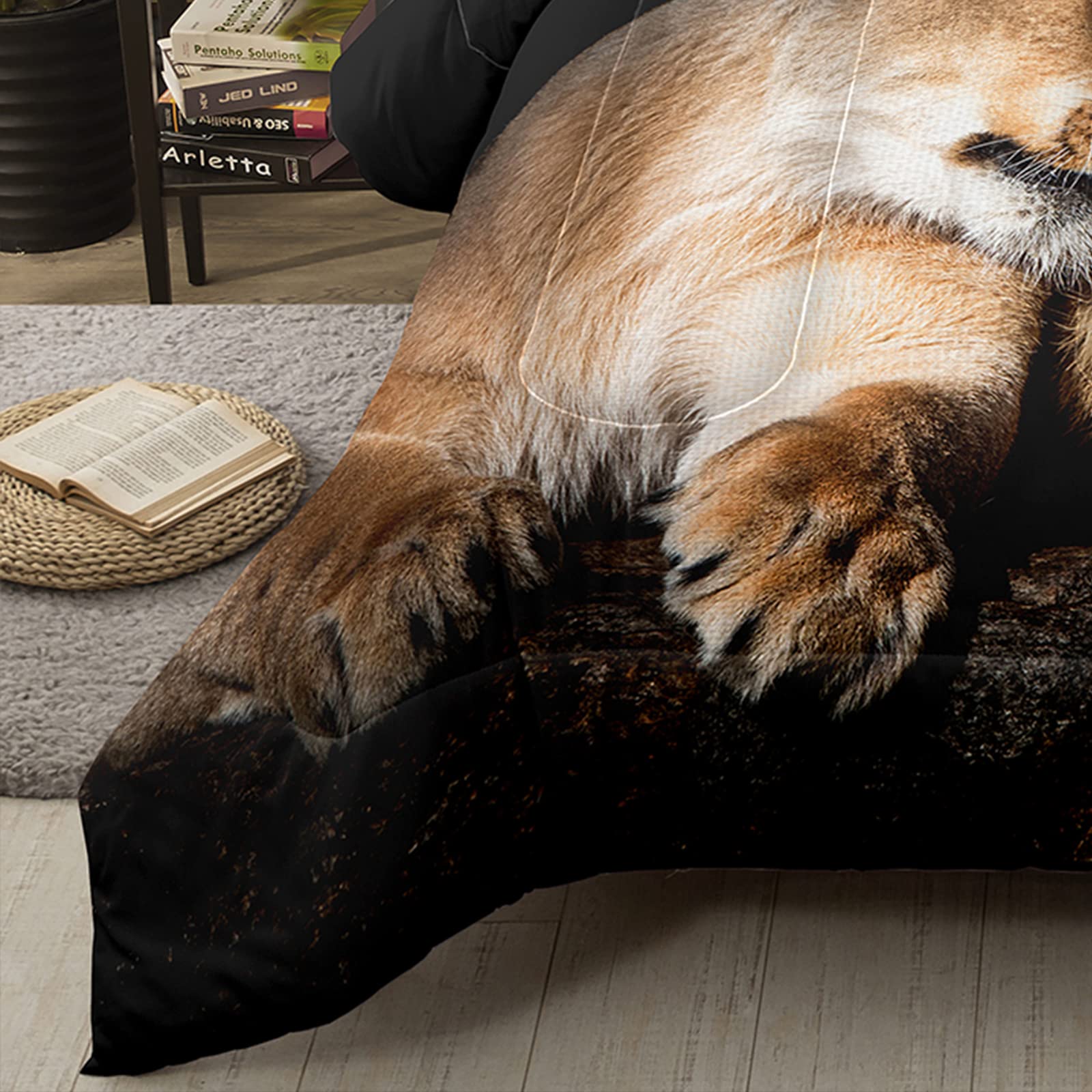 Bodhi Lover Couple Lion Comforter Set - Full Size Soft Microfiber Bedding with 1 Comforter & 2 Pillow Shams - Animal Print Lion Design #4004 - Perfect for Cozy Bedrooms, Kids Rooms & Bohemian Decor
