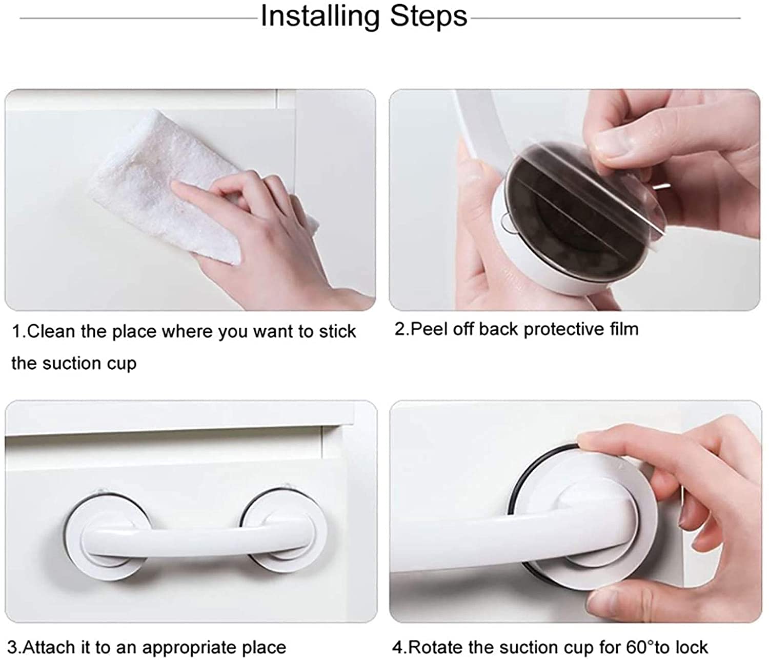 Non-Slip Suction Cup Shower Grab Bar for Elderly - Dual Locking Safety Handle, Anti-Slip Bathroom Safety Rail for Seniors & Disabled (White) - Perfect for Shower, Bathtub & Wet Areas