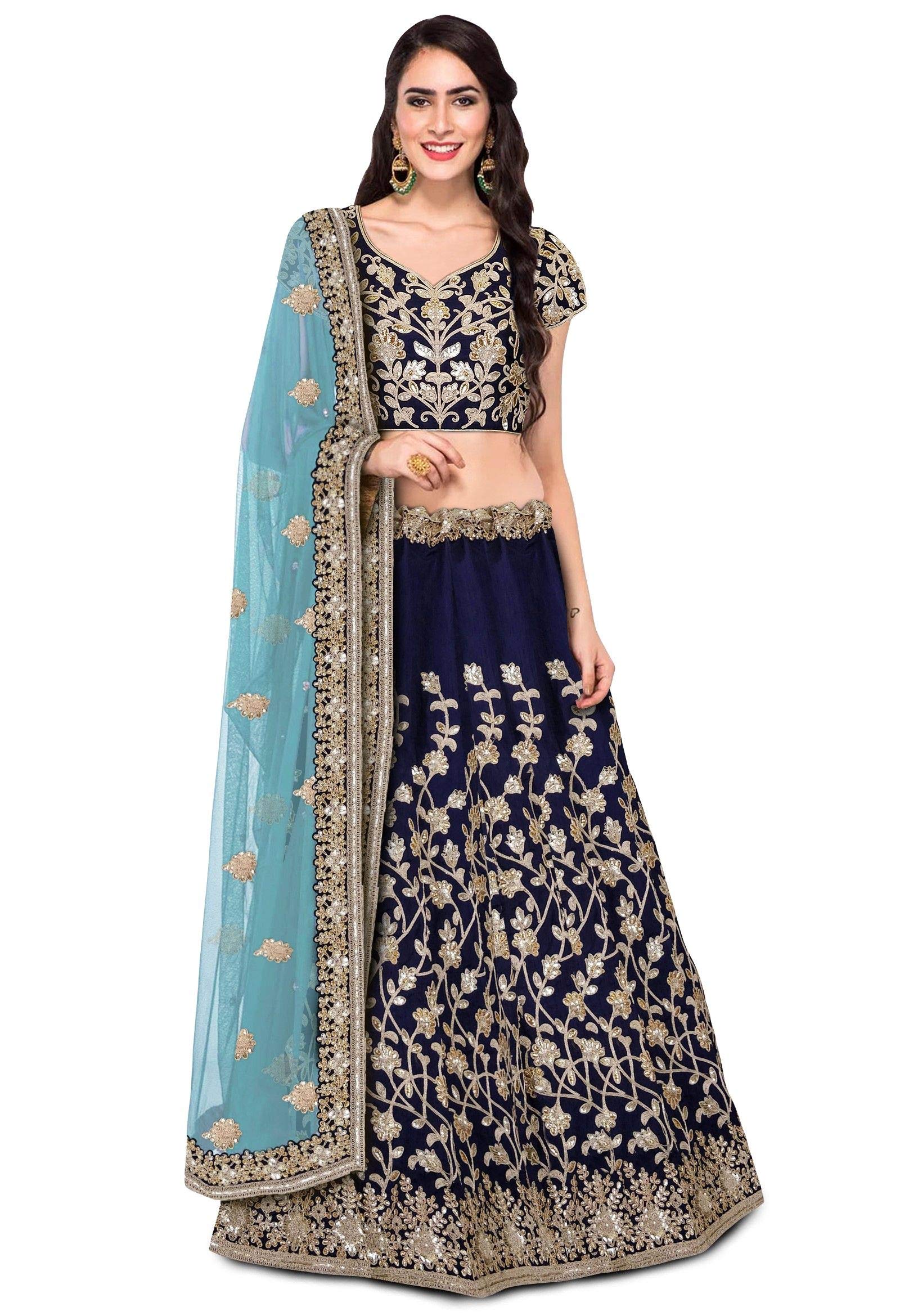 Elegant Women's Net Embroidery Lehenga Choli - Indian Semi-Stitched Lengha Choli for Weddings & Festivals | Pakistani Party Ghagra Dress for Women | Perfect for Diwali, Eid, and Special Occasions