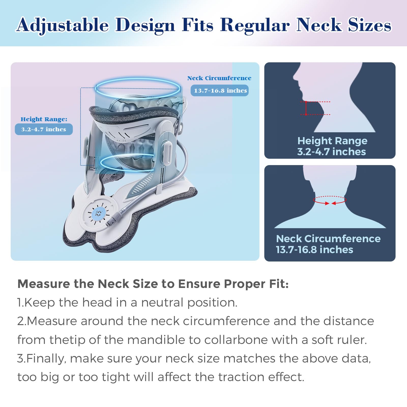 **Cervical Neck Traction Device for Pain Relief - Air Pump Neck Brace with 3 Power Traction & 8 Airbag Support - Neck Decompression & Tension Relief - Perfect for Office, Travel & Home Use**