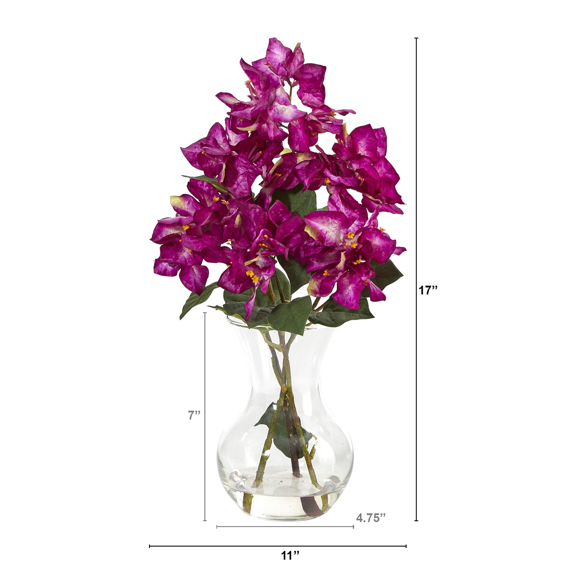 Nearly Natural 17-Inch Purple Bougainvillea Artificial Flower Arrangement in Glass Vase - Perfect for Home Decor, Office Centerpiece & Wedding Table Settings
