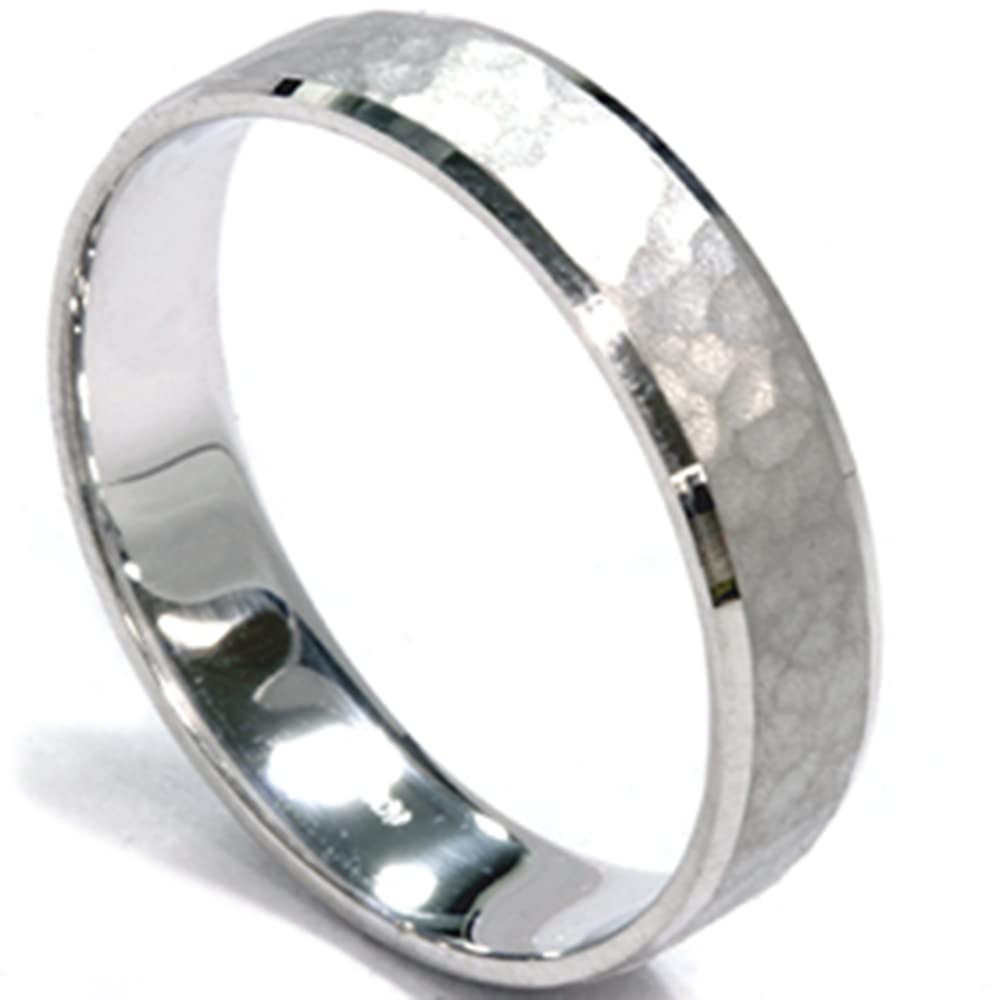 5mm White Gold Hammered Wedding Band for Men - Classic Hammered Finish Comfort Fit Ring - Perfect for Engagement, Wedding, Anniversary & Special Occasions